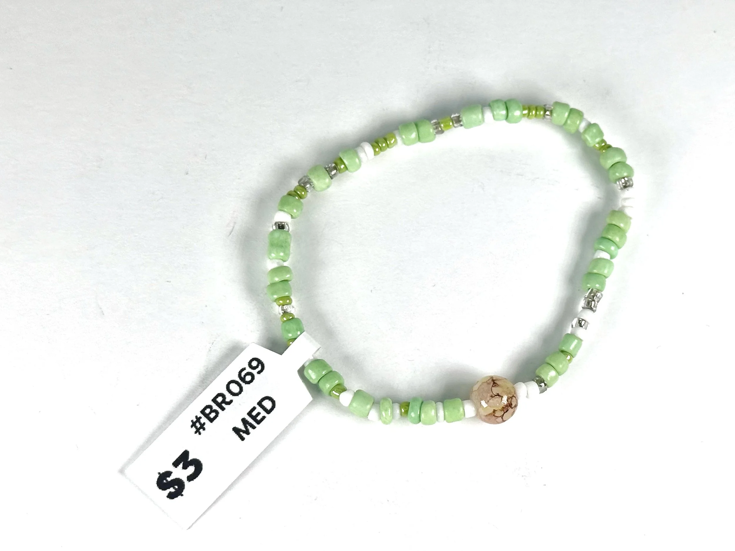 Medium Green & Amber Beaded Stretch Bracelet | Seed Bead Bracelet