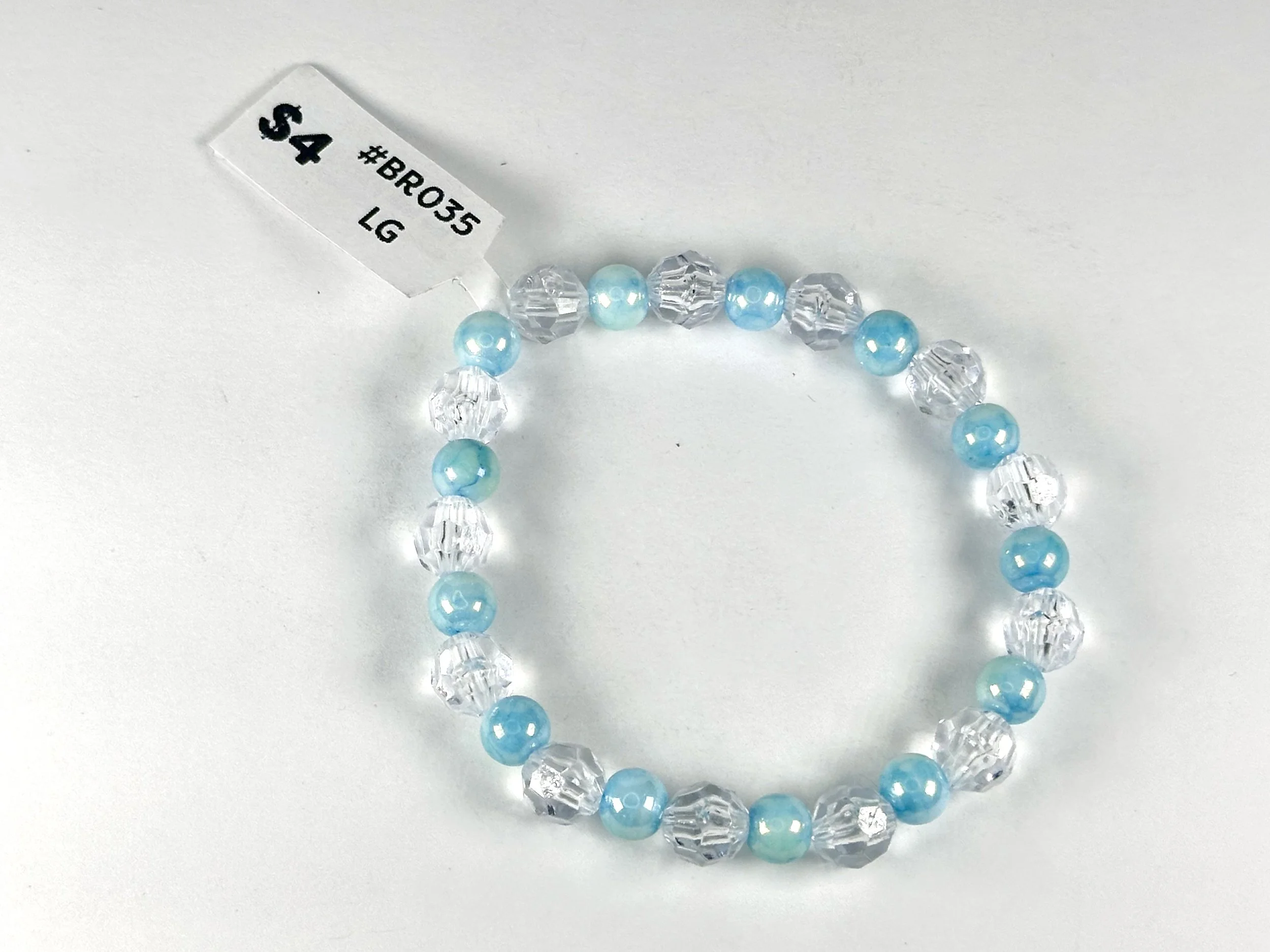 Large Blue & Crystal Beaded Stretch Bracelet | Glass & Acrylic Beaded Bracelet