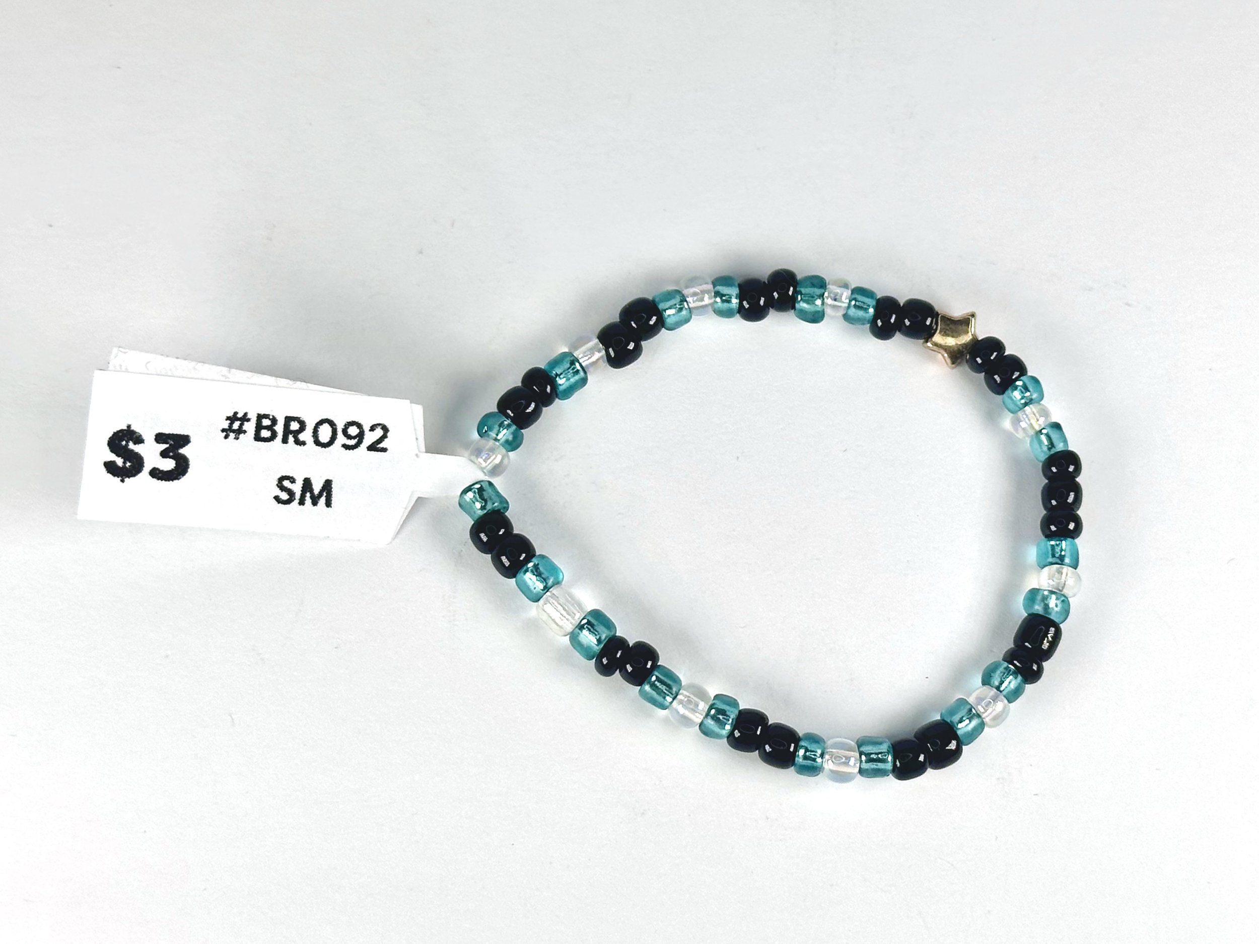 Small Blue & Gold Star Beaded Stretch Bracelet | Seed Bead Bracelet