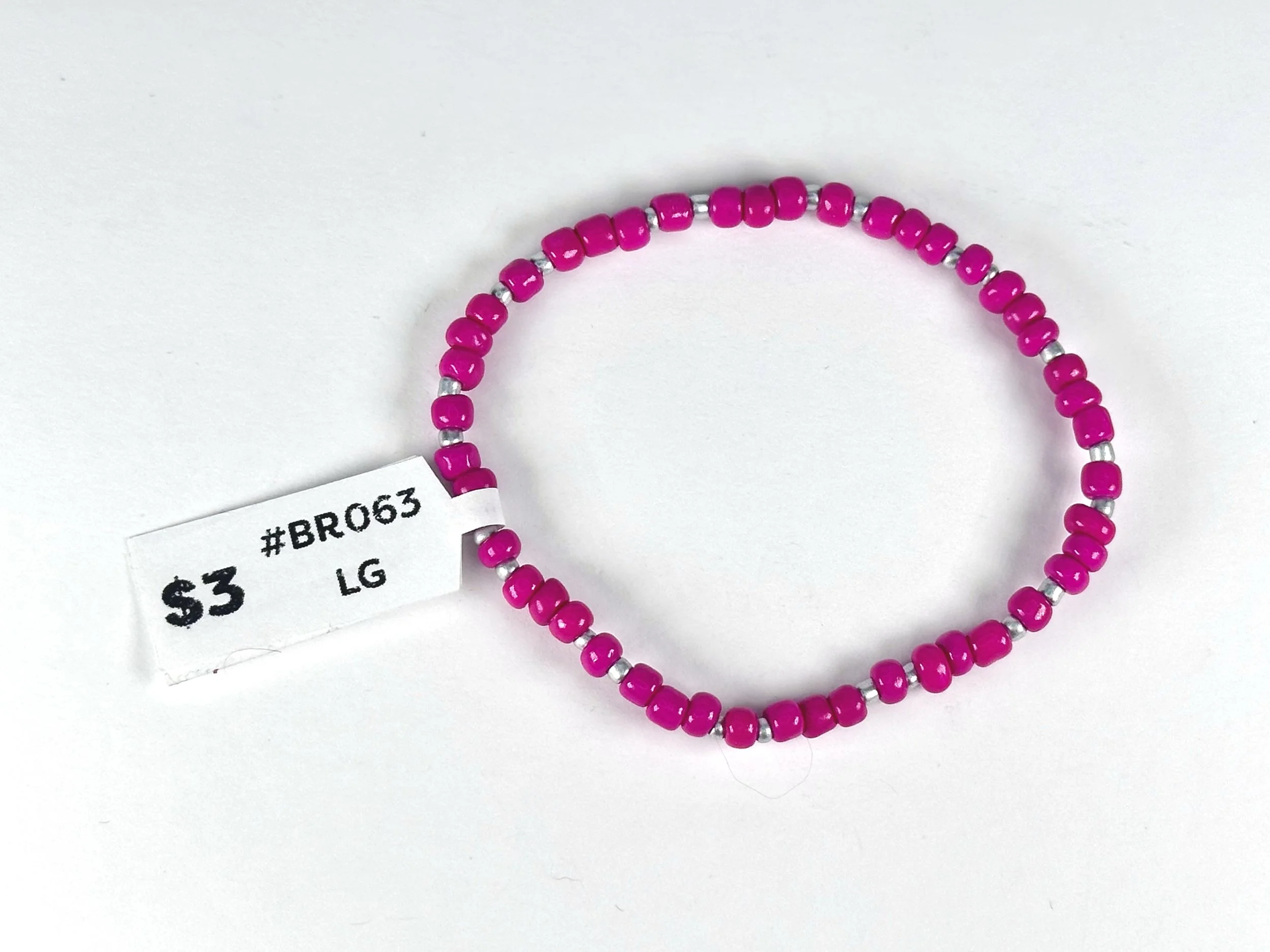 Large Pink & Clear Beaded Stretch Bracelet | Seed Bead Bracelet