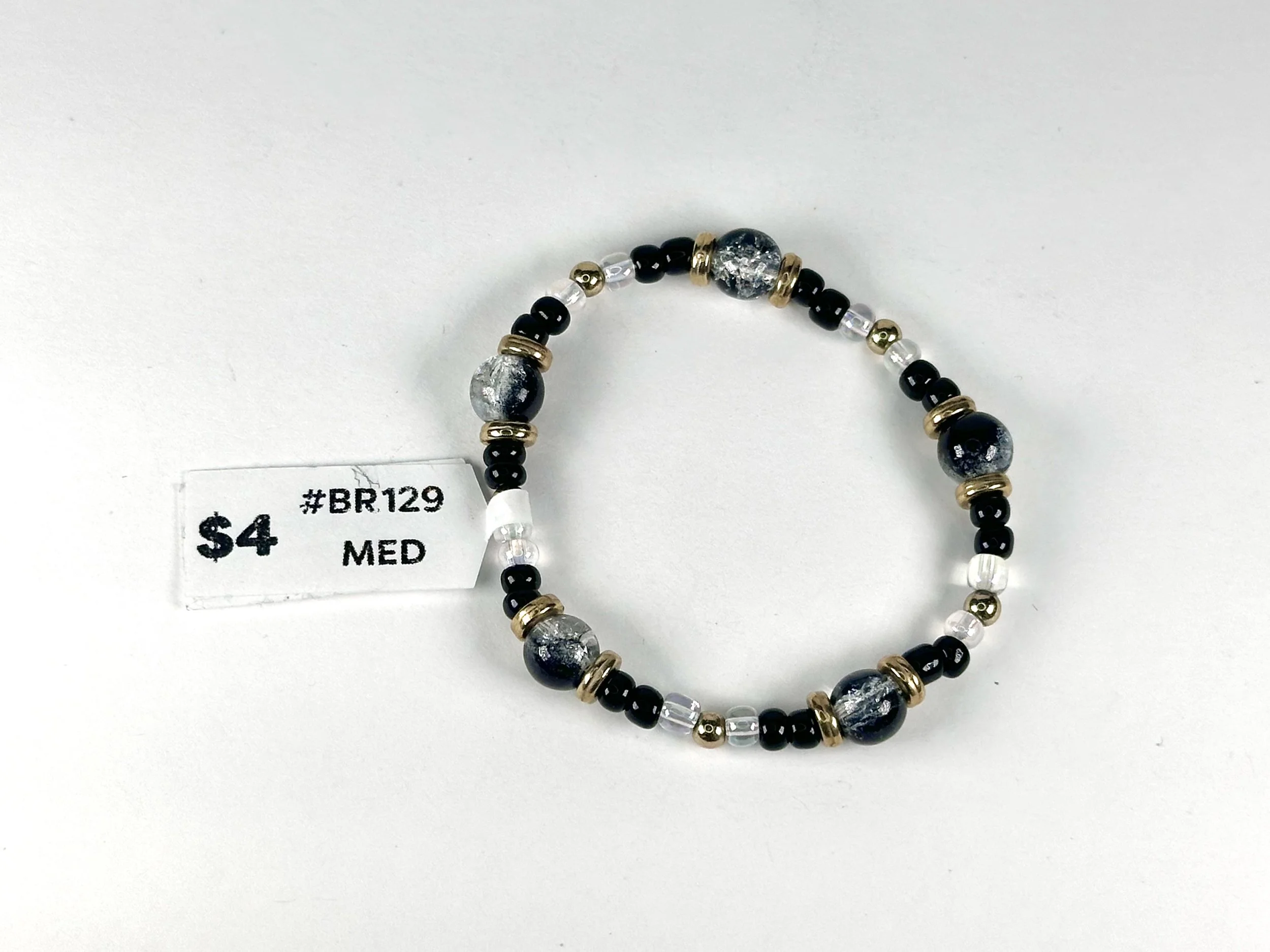 Medium Black & Gold Beaded Stretch Bracelet | Seed & Glass Bead Bracelet
