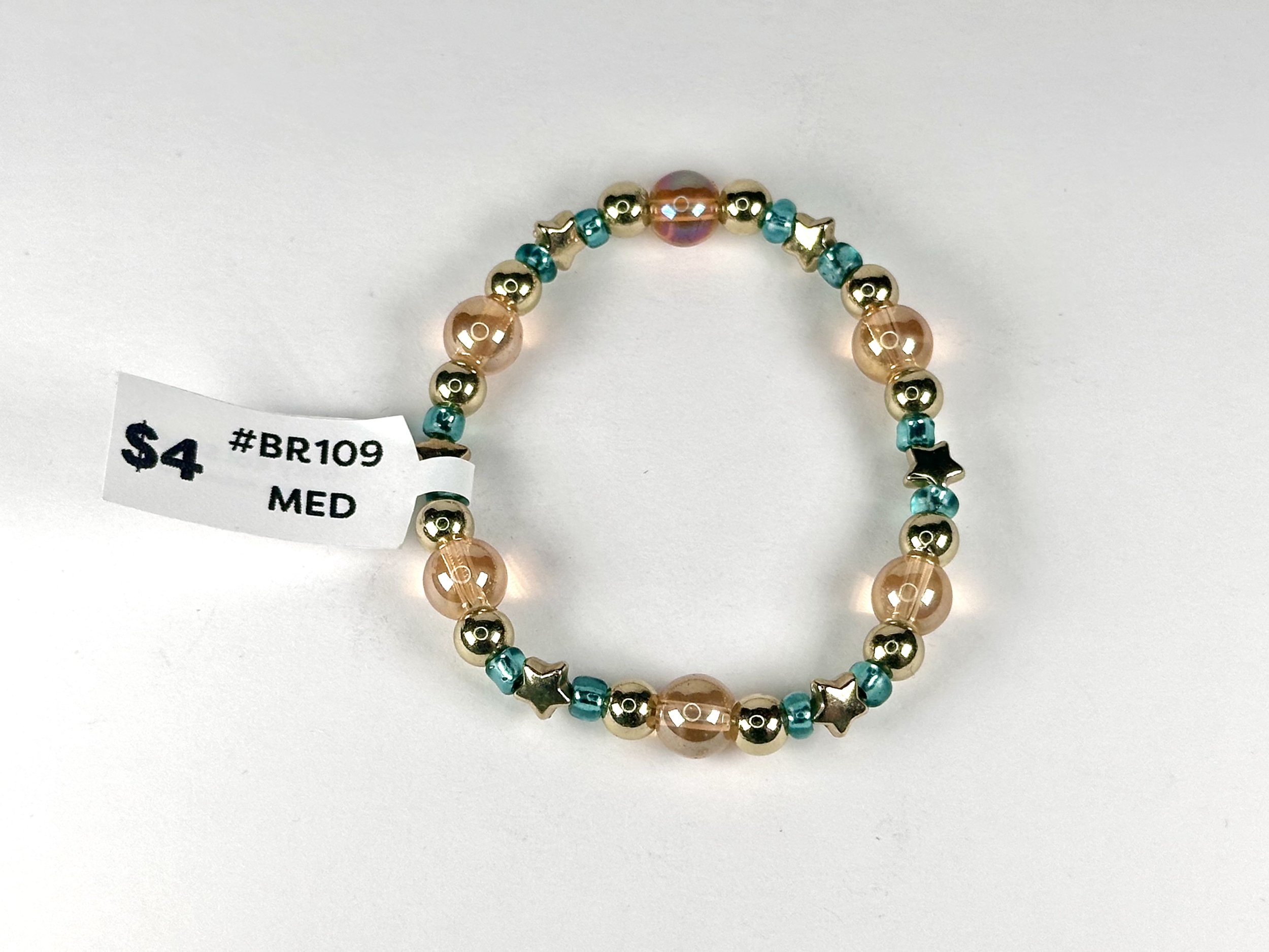 Medium Blue & Gold Star Beaded Stretch Bracelet | Glass & Acrylic Bead Bracelet