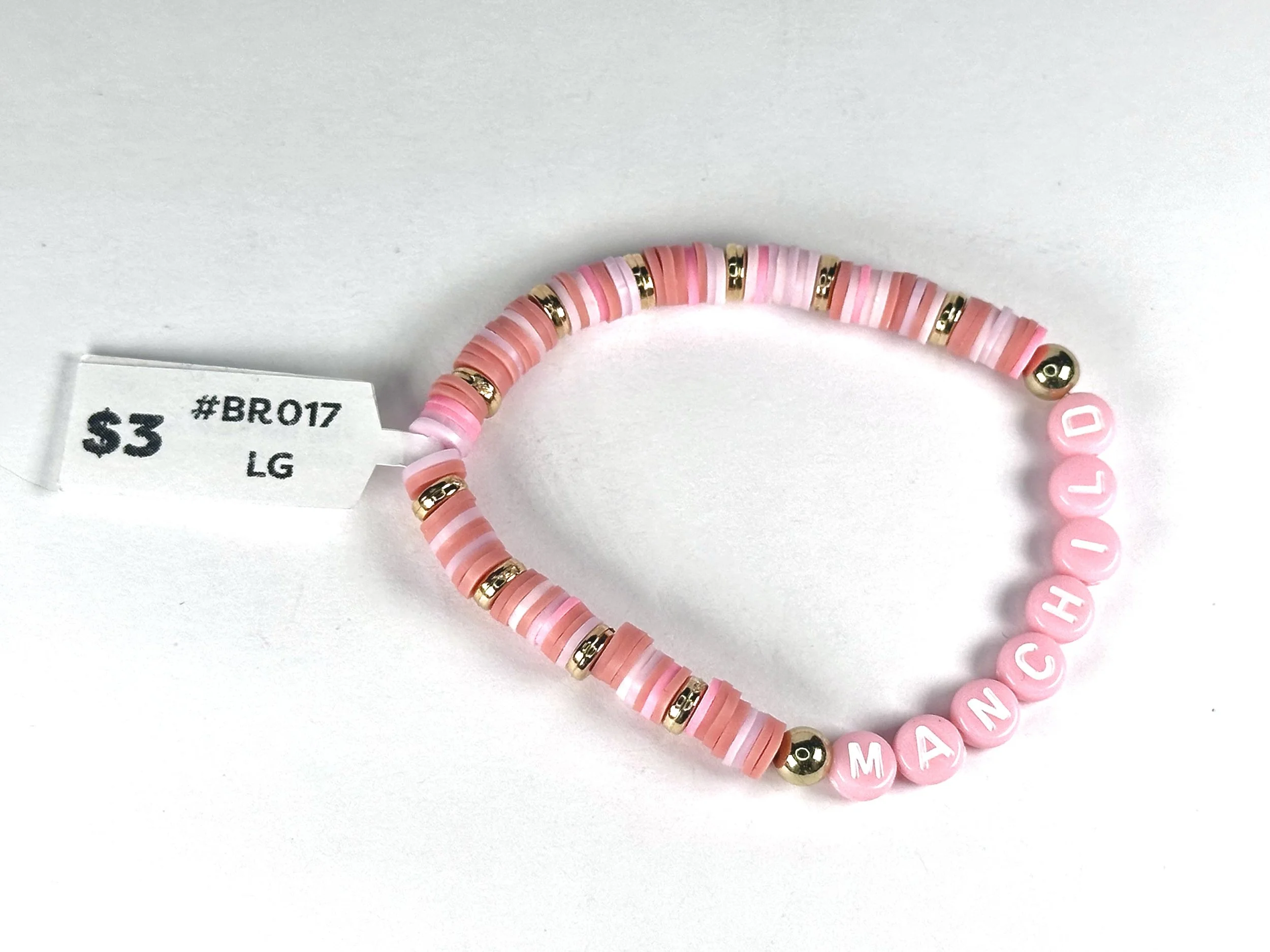 Large "Manchild" Pink  Beaded Stretch Bracelet | Clay Bead Bracelet