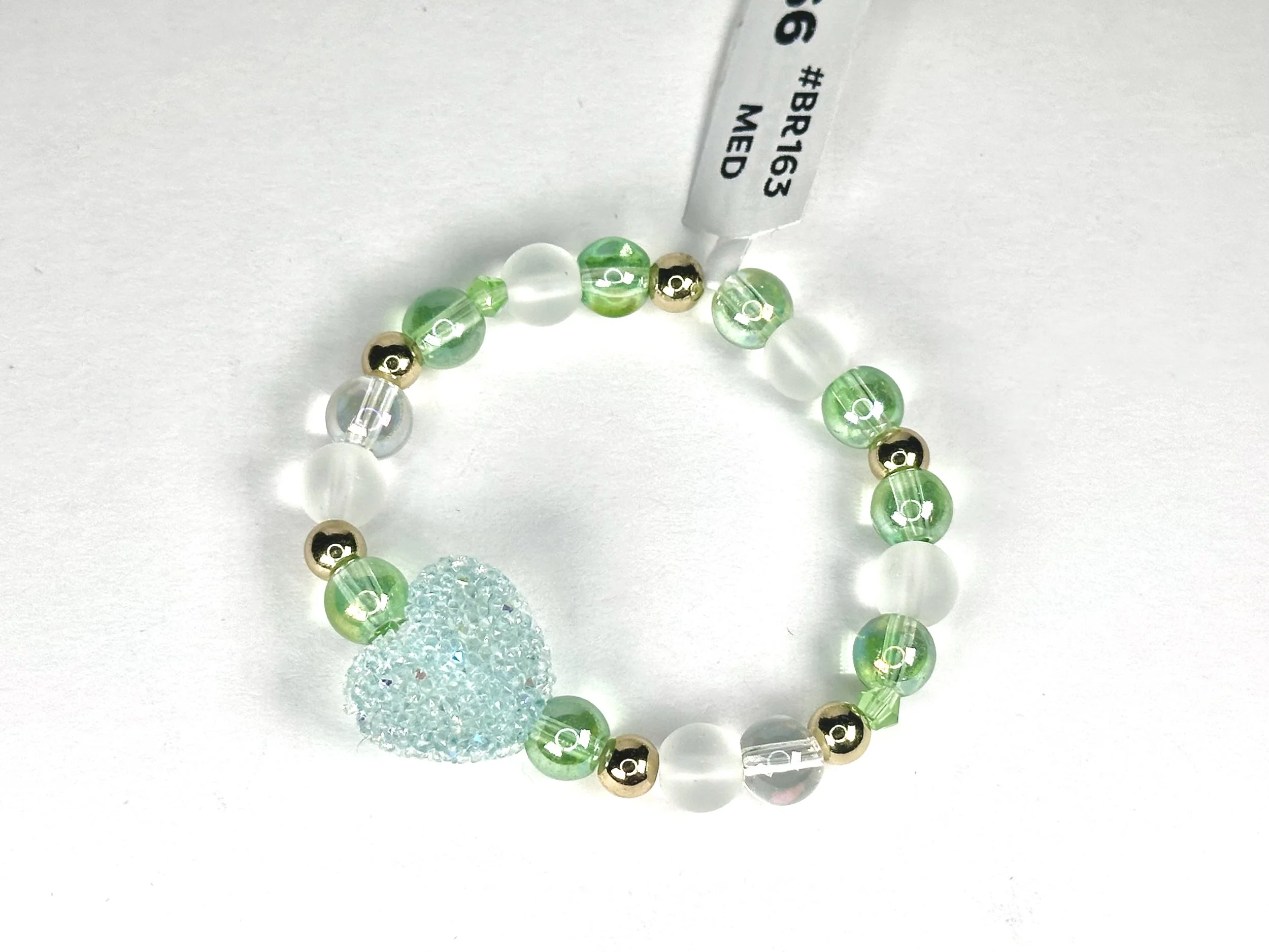 Medium Jelly Heart Green & Clear Beaded Stretch Bracelet | Acrylic Beaded Charm Bracelet