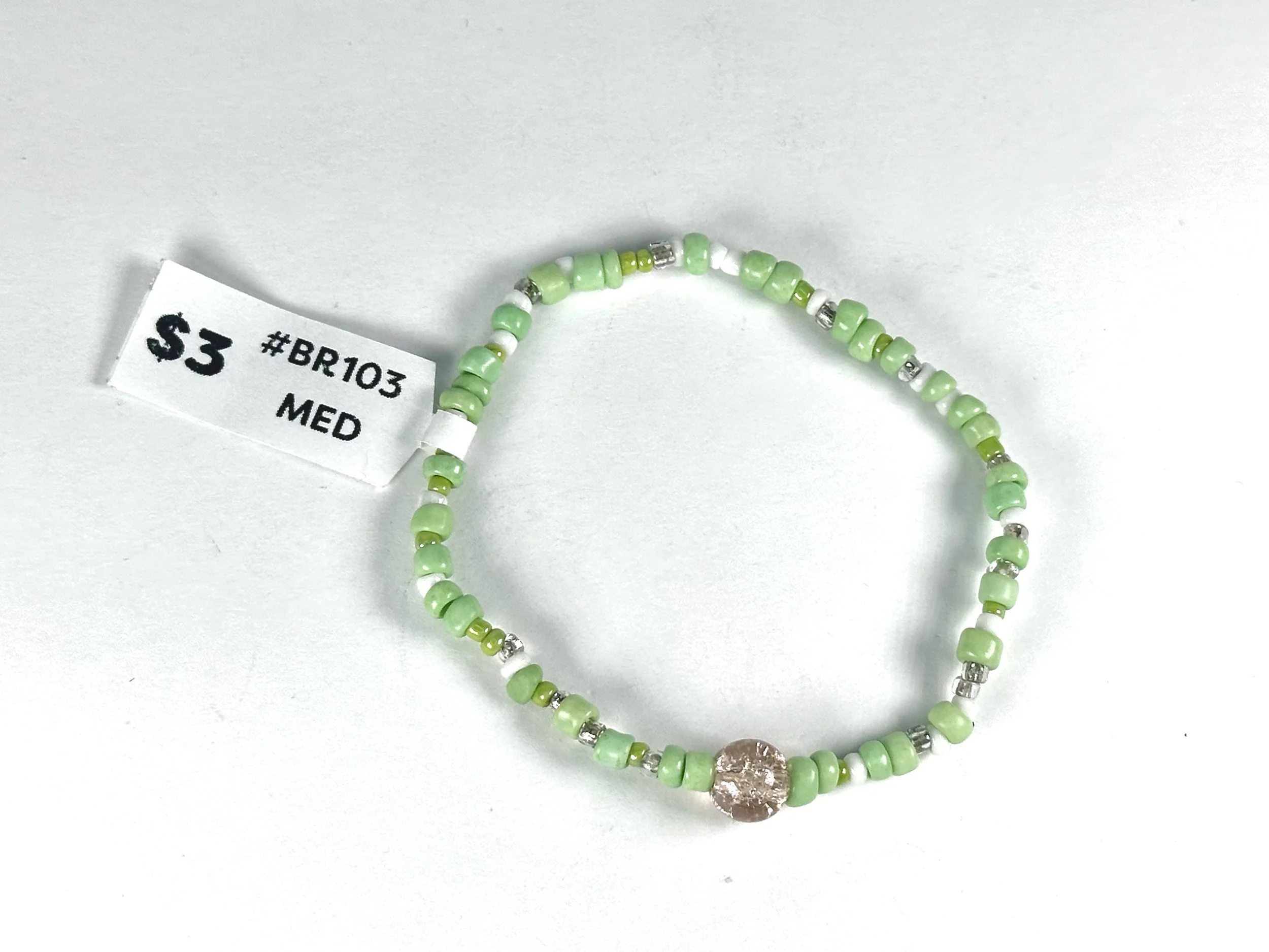 Medium Green & Gold Beaded Stretch Bracelet | Seed Bead Bracelet