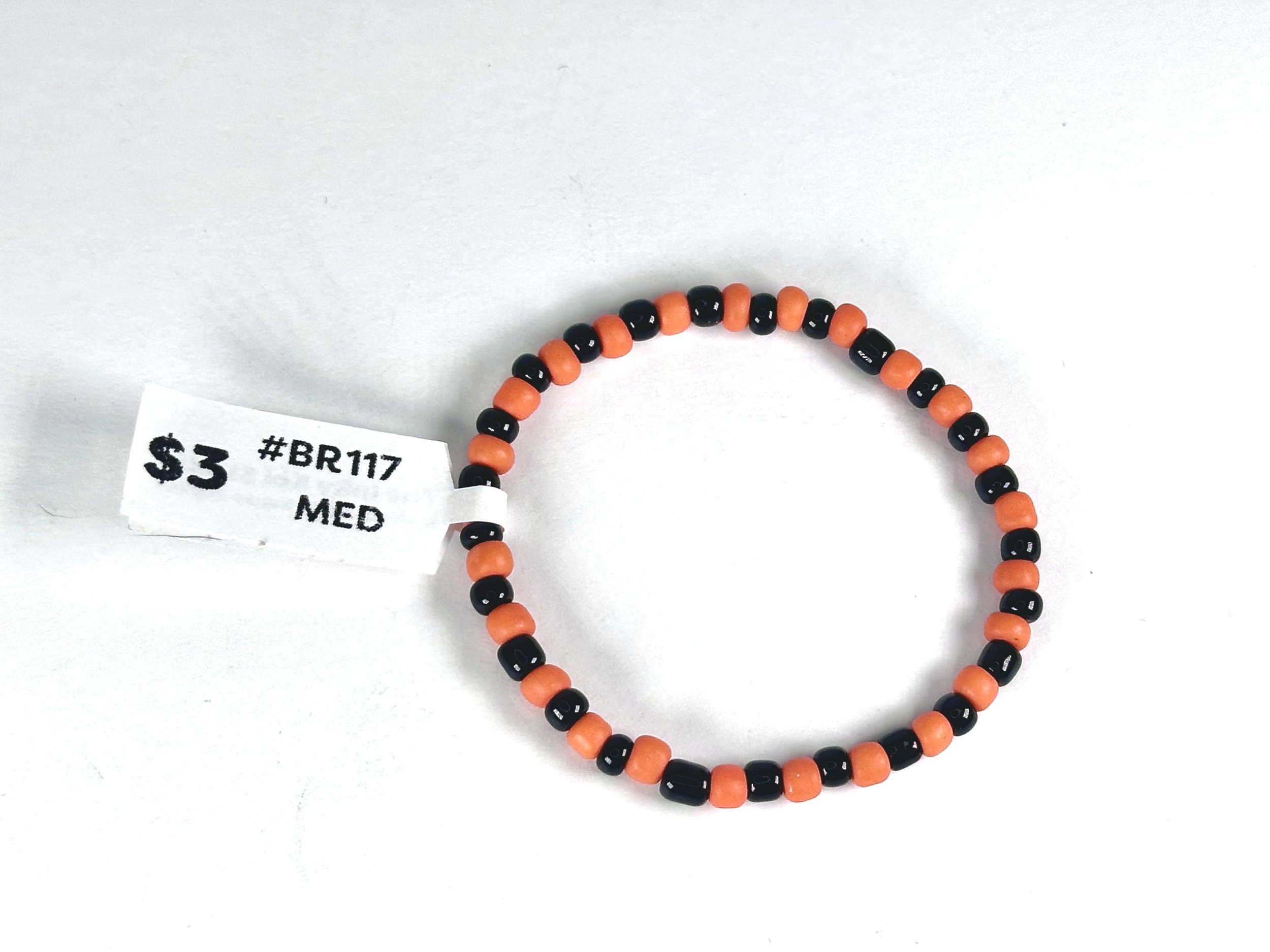 Medium Orange & Black Beaded Stretch Bracelet | Seed Bead Bracelet