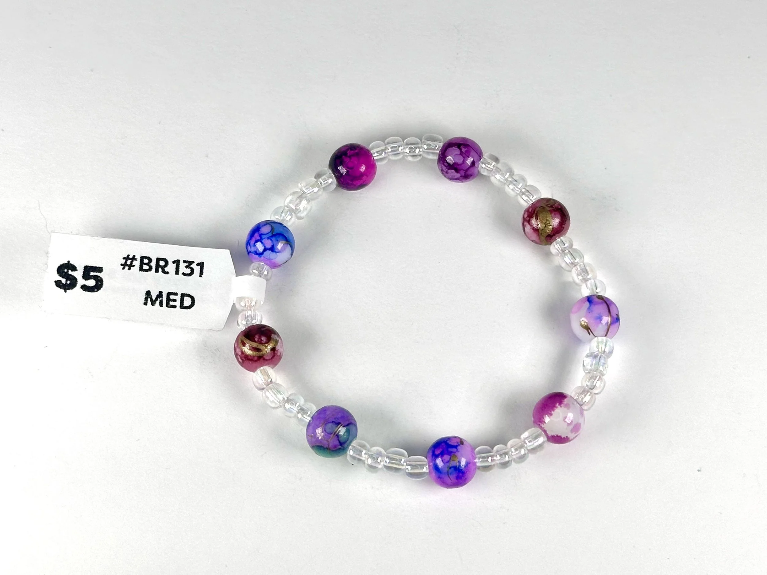 Medium Tie Dye & Clear Beaded Stretch Bracelet | Seed & Glass Bead Bracelet