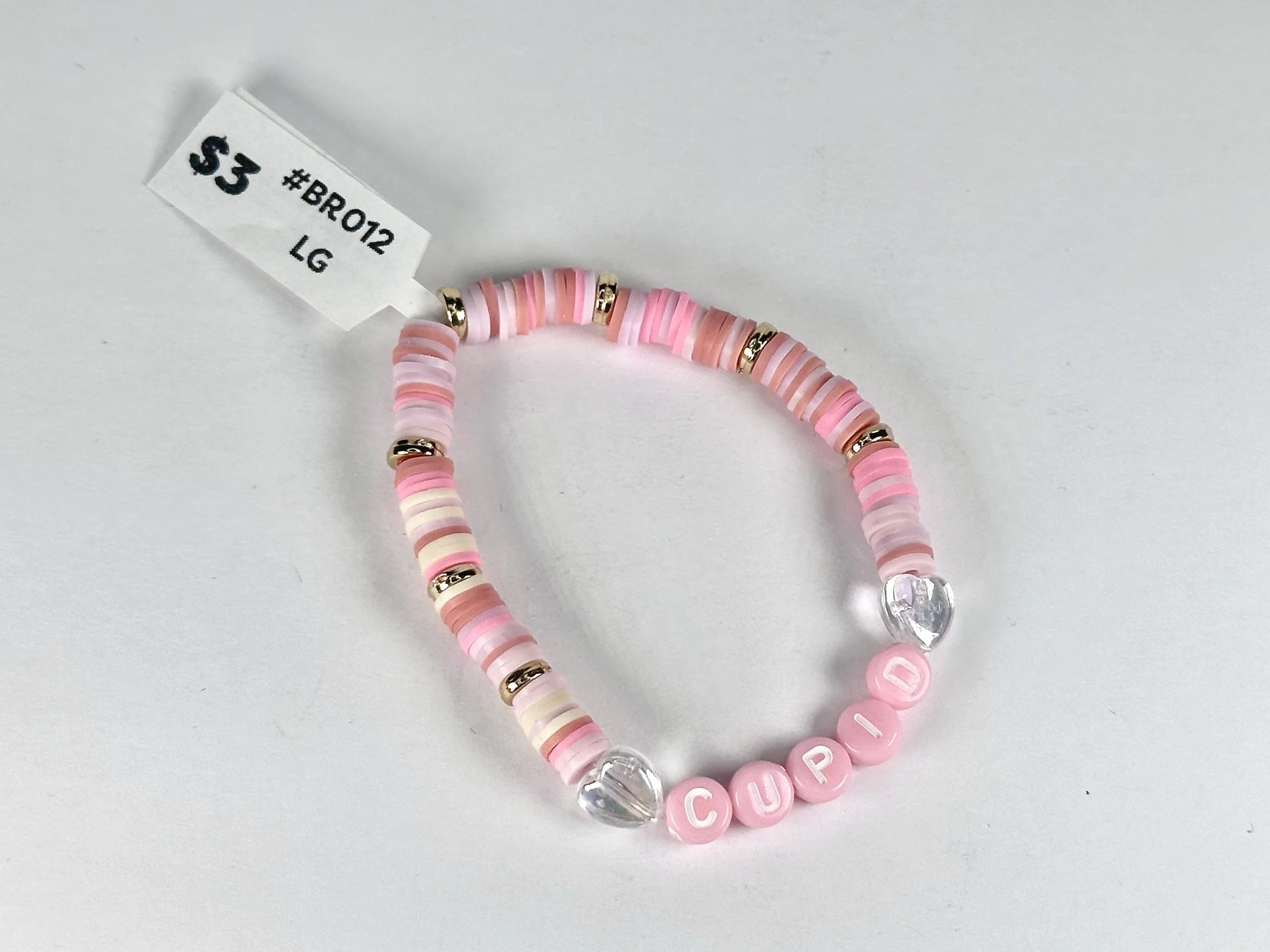 Large "Cupid" Pink & Gold Beaded Stretch Bracelet | Clay and Acrylic Beaded Bracelet