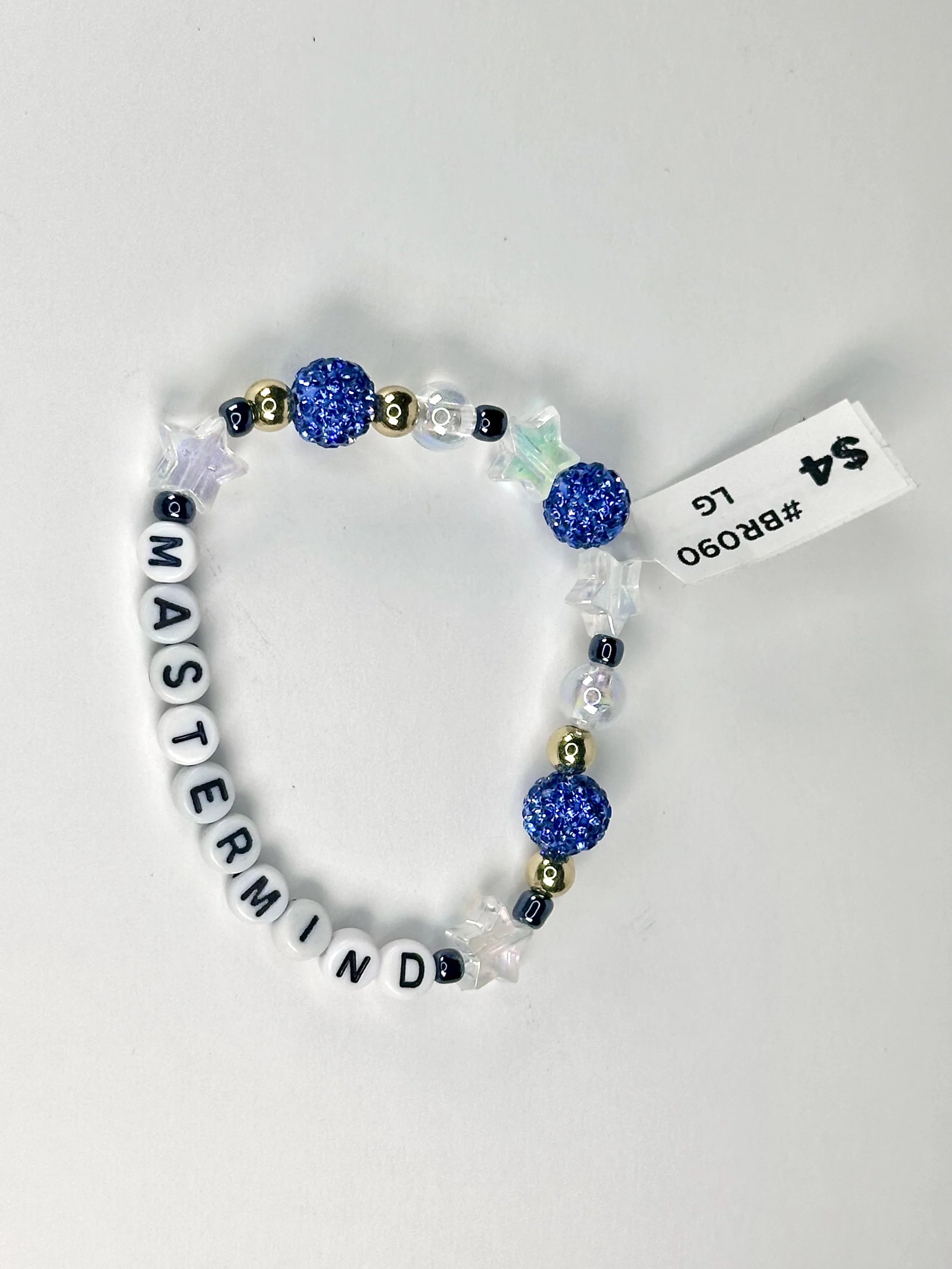 Large "Mastermind" Blue & Gold Beaded Stretch Bracelet | Glass and Acrylic Bead Bracelet