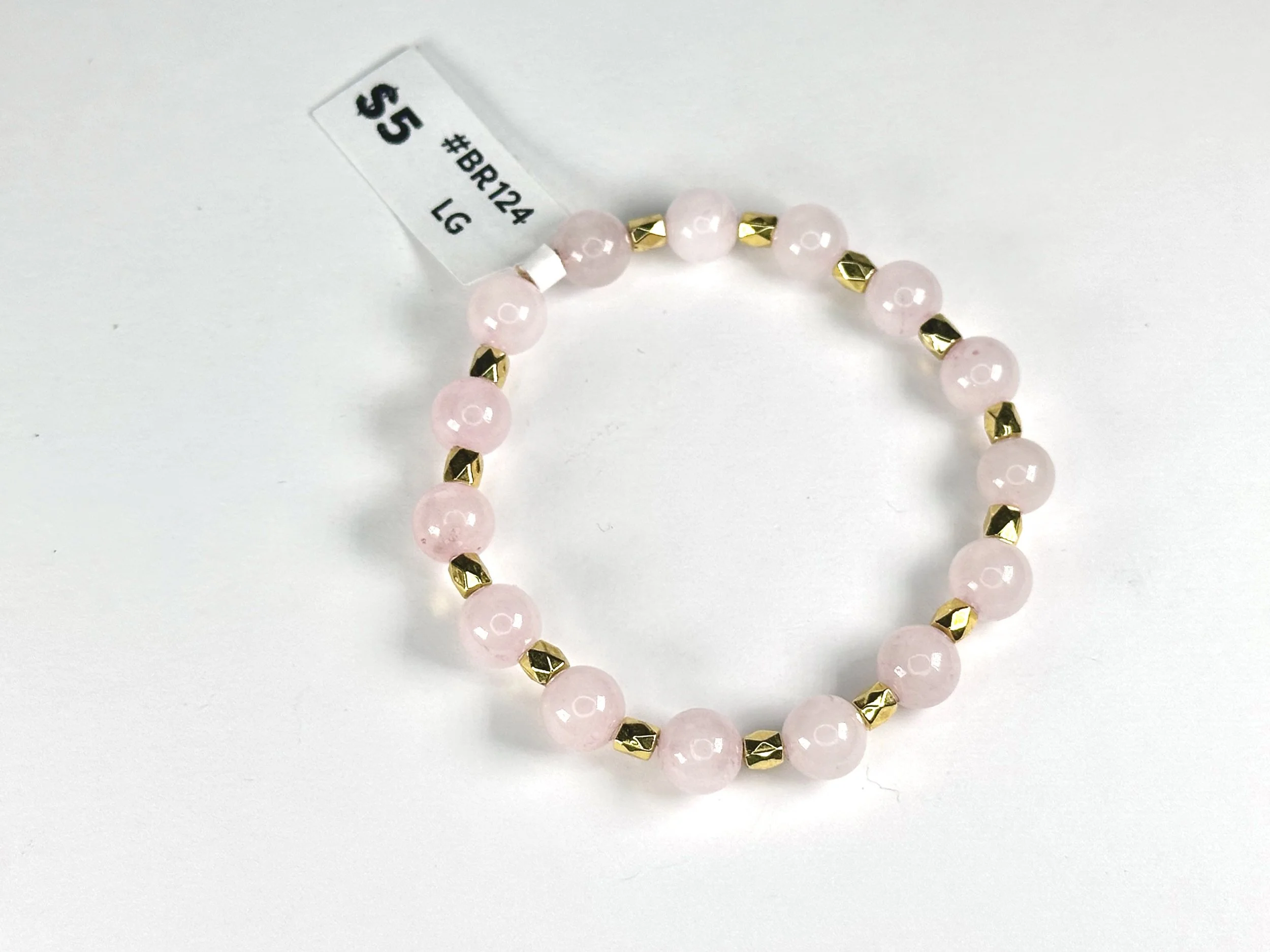 Large Pink & Gold Beaded Stretch Bracelet | Acrylic & Glass Bead Bracelet