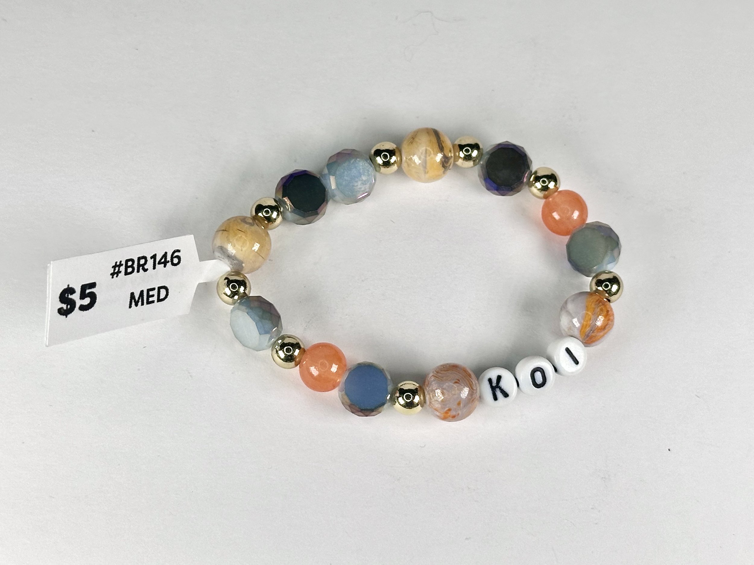 Medium Orange & Blue "Koi" Beaded Stretch Bracelet | Glass & Acrylic Bead Bracelet