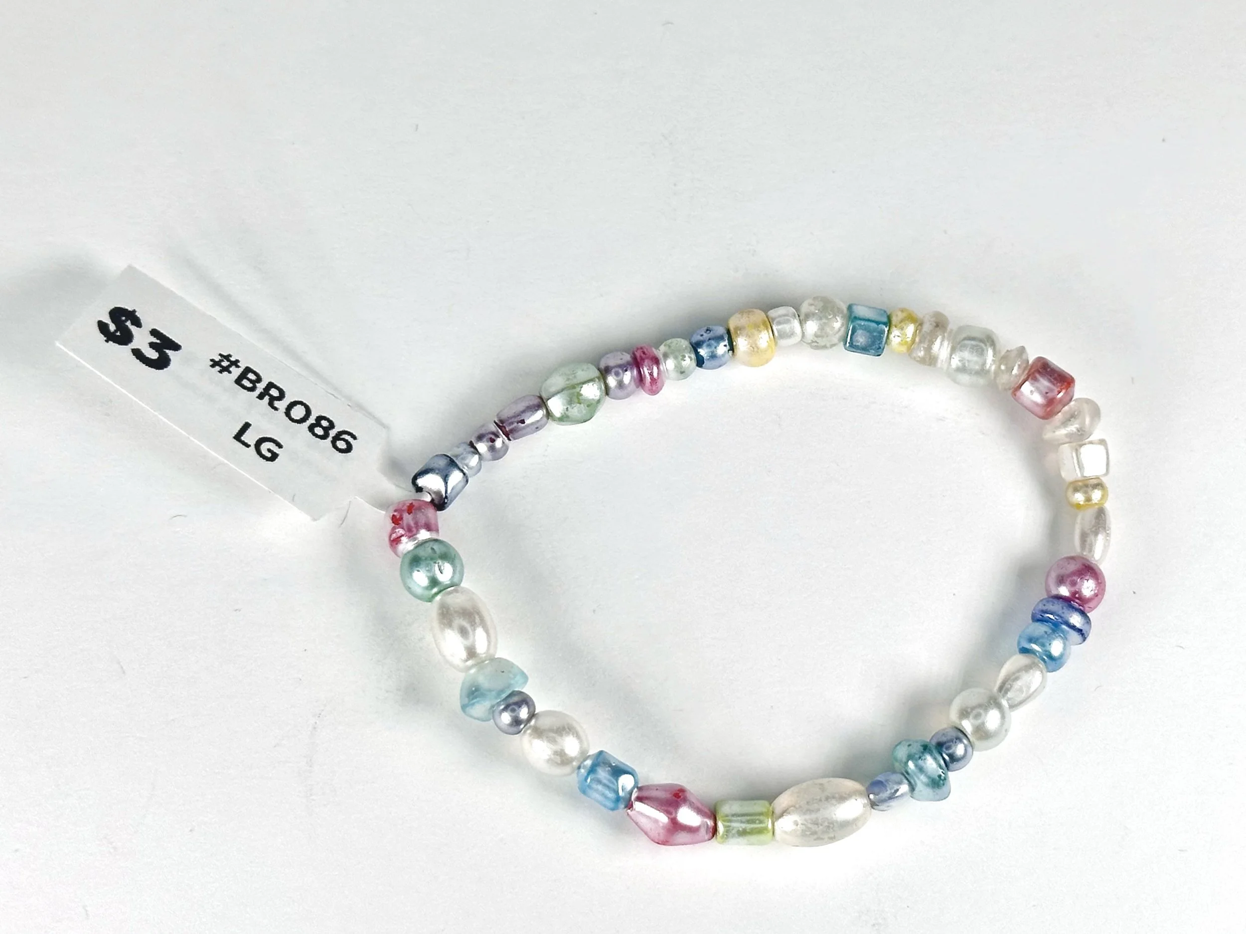 Large Rainbow Beaded Stretch Bracelet | Assorted Acrylic Bead Bracelet