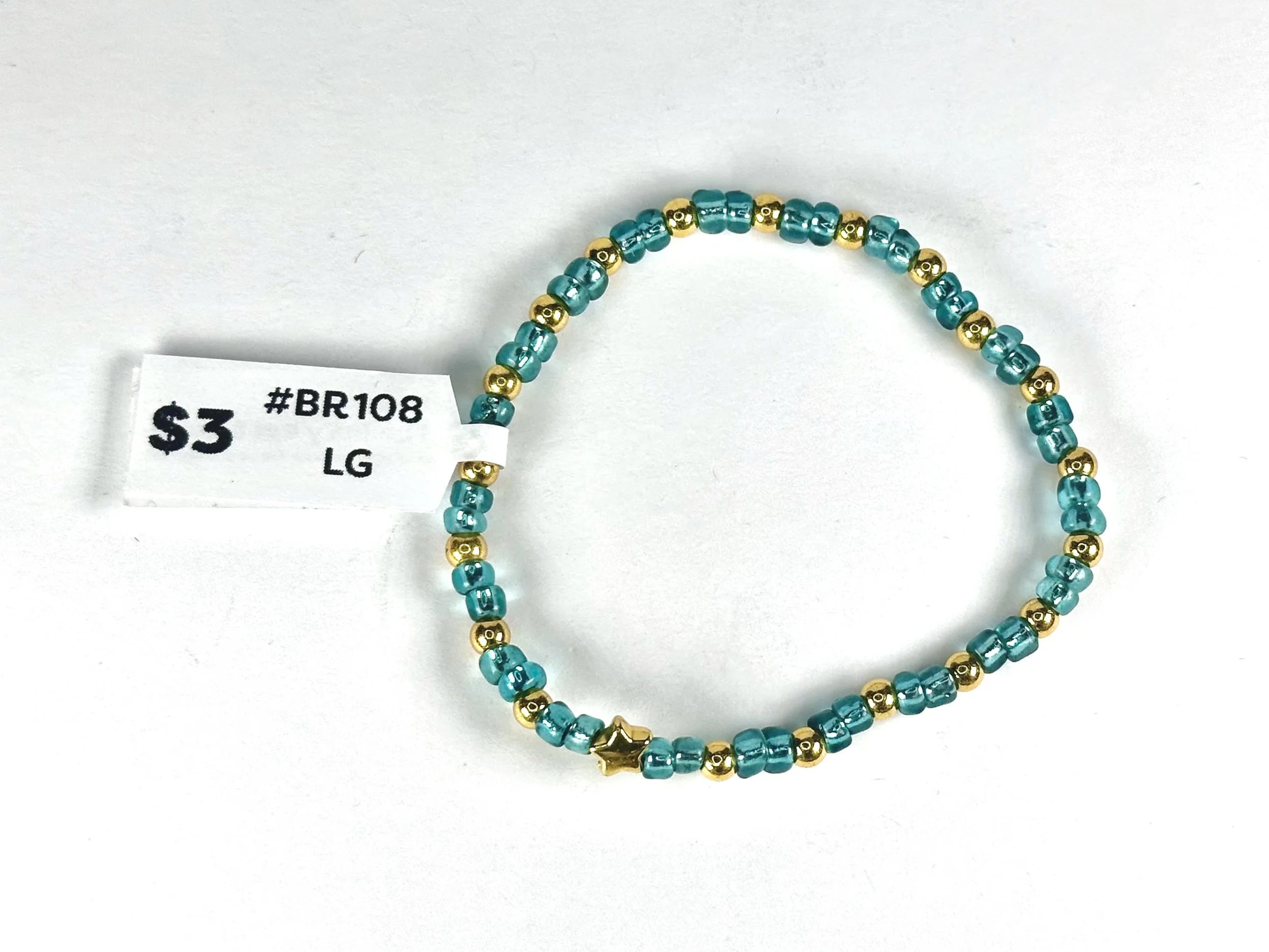 Large Teal & Gold Beaded Stretch Bracelet | Seed Bead Bracelet