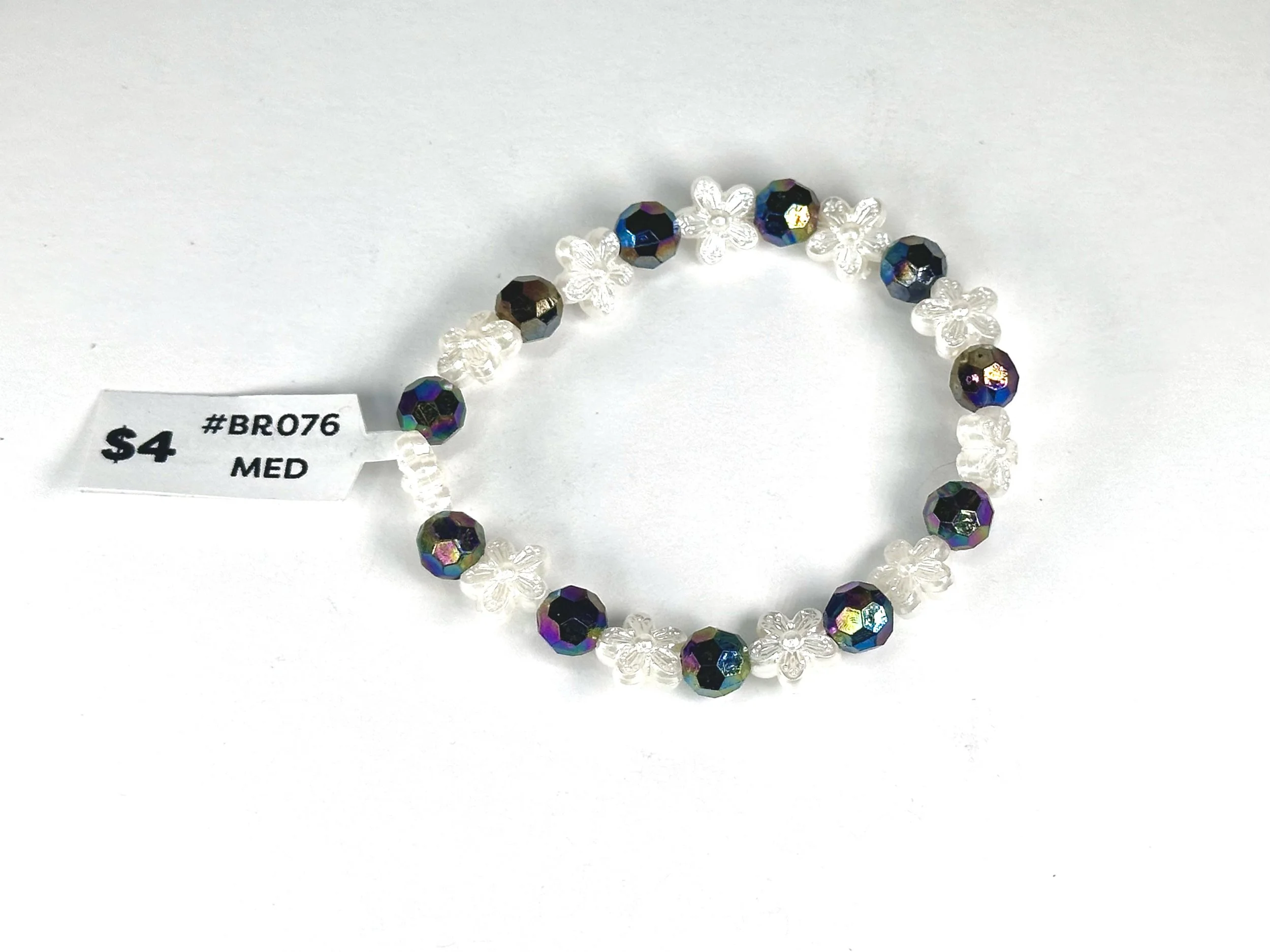 Medium Pearl Flower Beaded Stretch Bracelet | Acrylic Beaded Bracelet