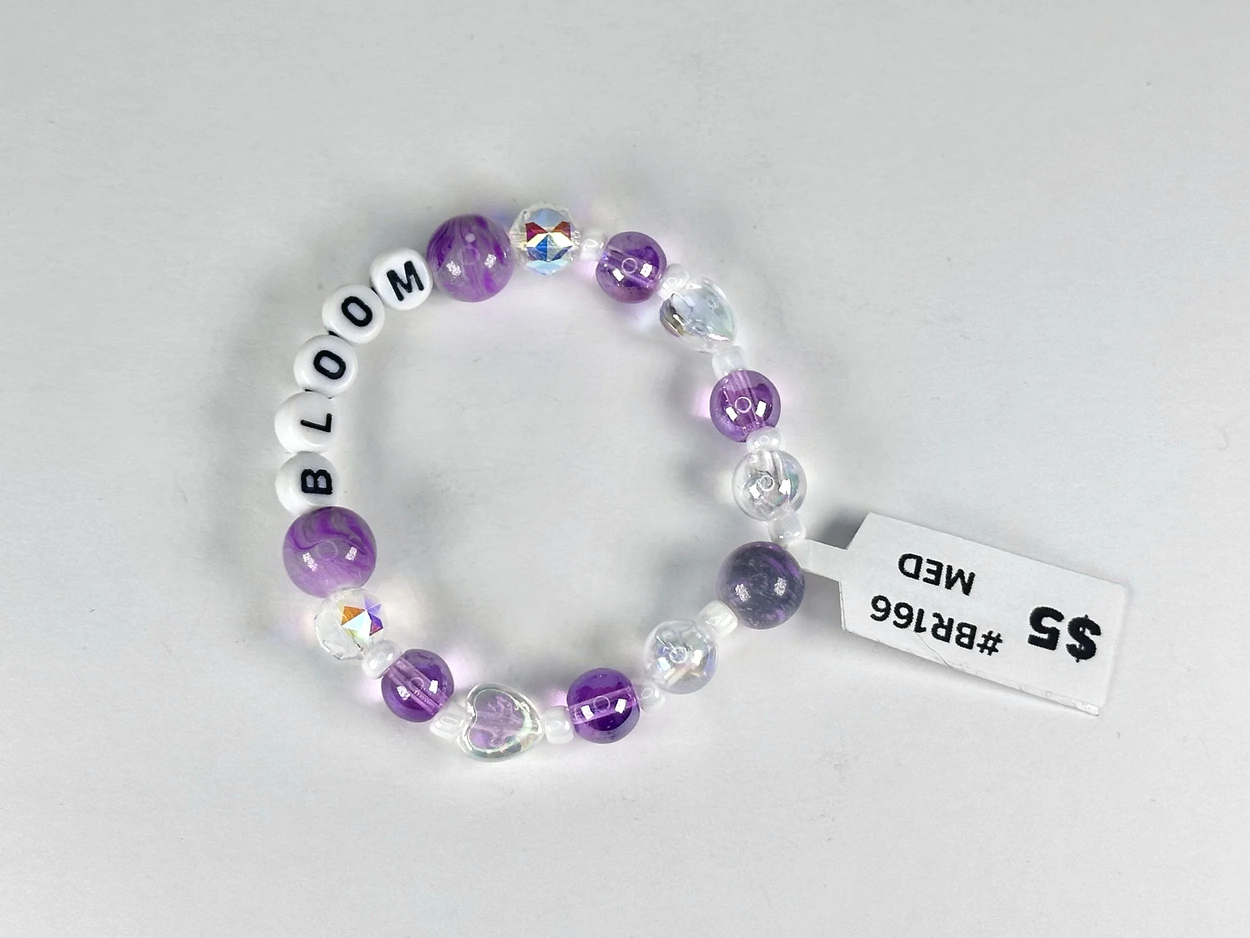 Medium "Bloom" Purple & Clear Beaded Stretch Bracelet | Glass & Acrylic Beaded Bracelet