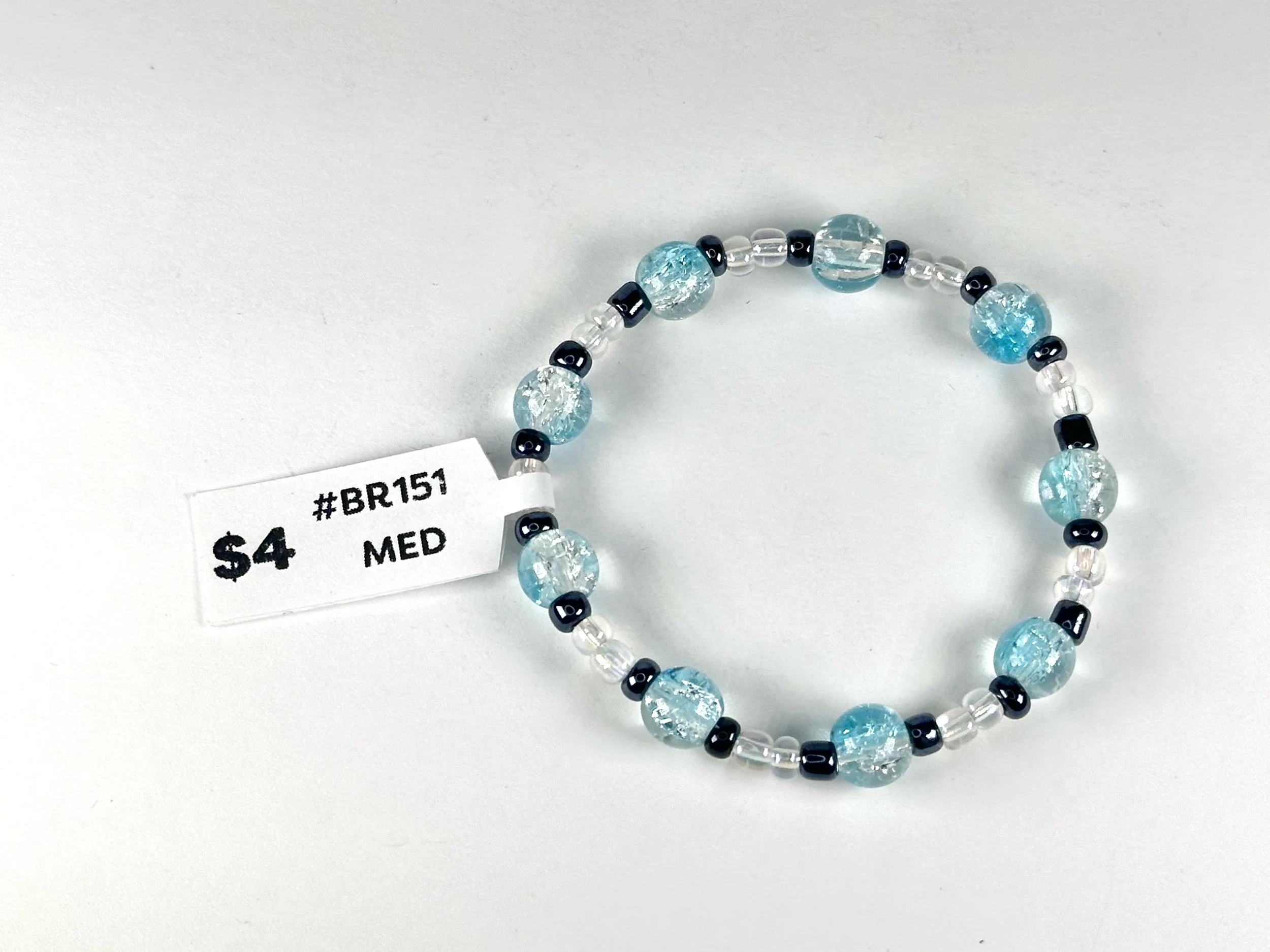 Med Blue Beaded Stretch Bracelet | Seed Bead Bracelet