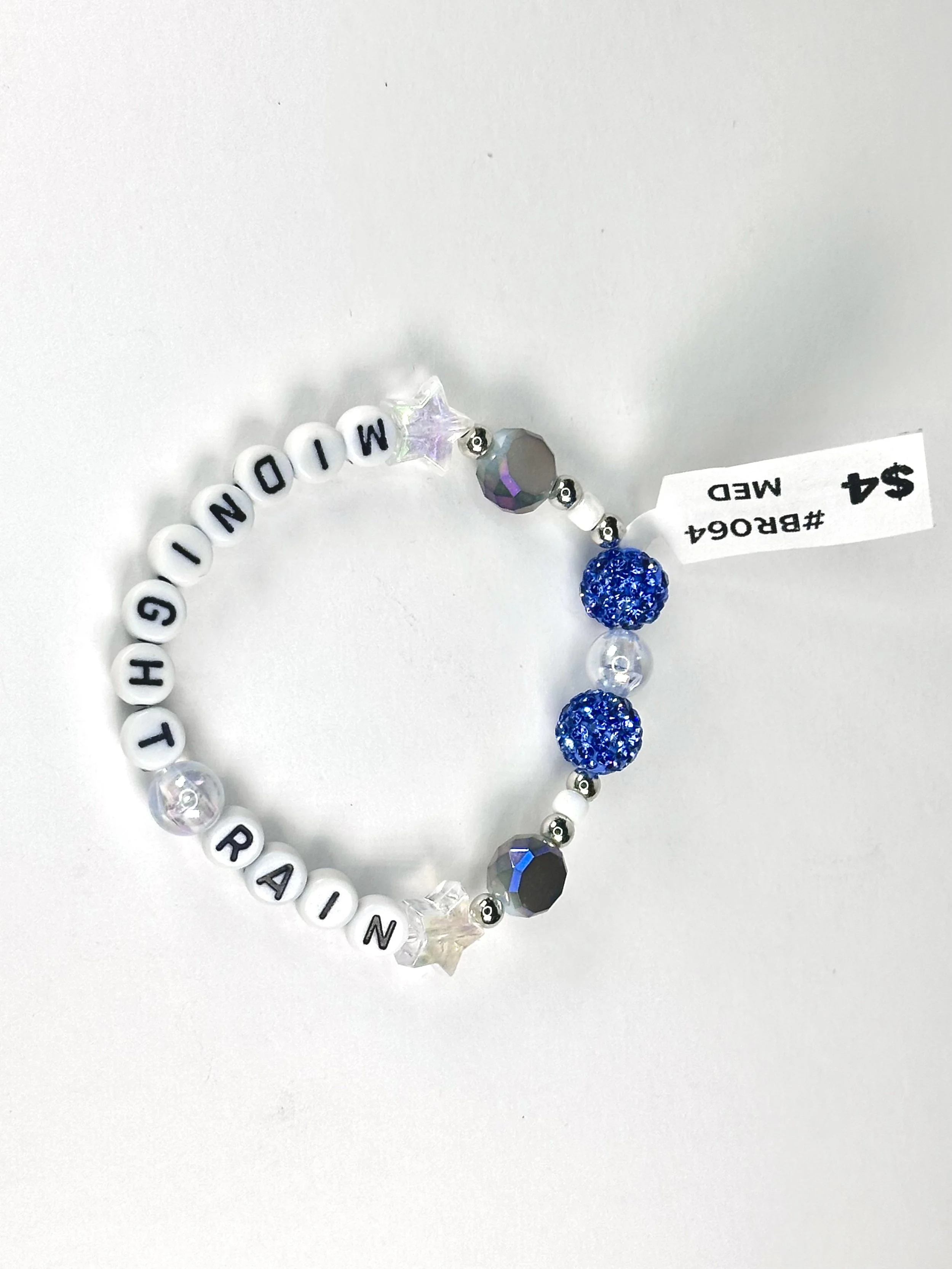 Medium "Midnight Rain" Blue & Silver Beaded Stretch Bracelet | Glass & Acrylic Beaded Bracelet