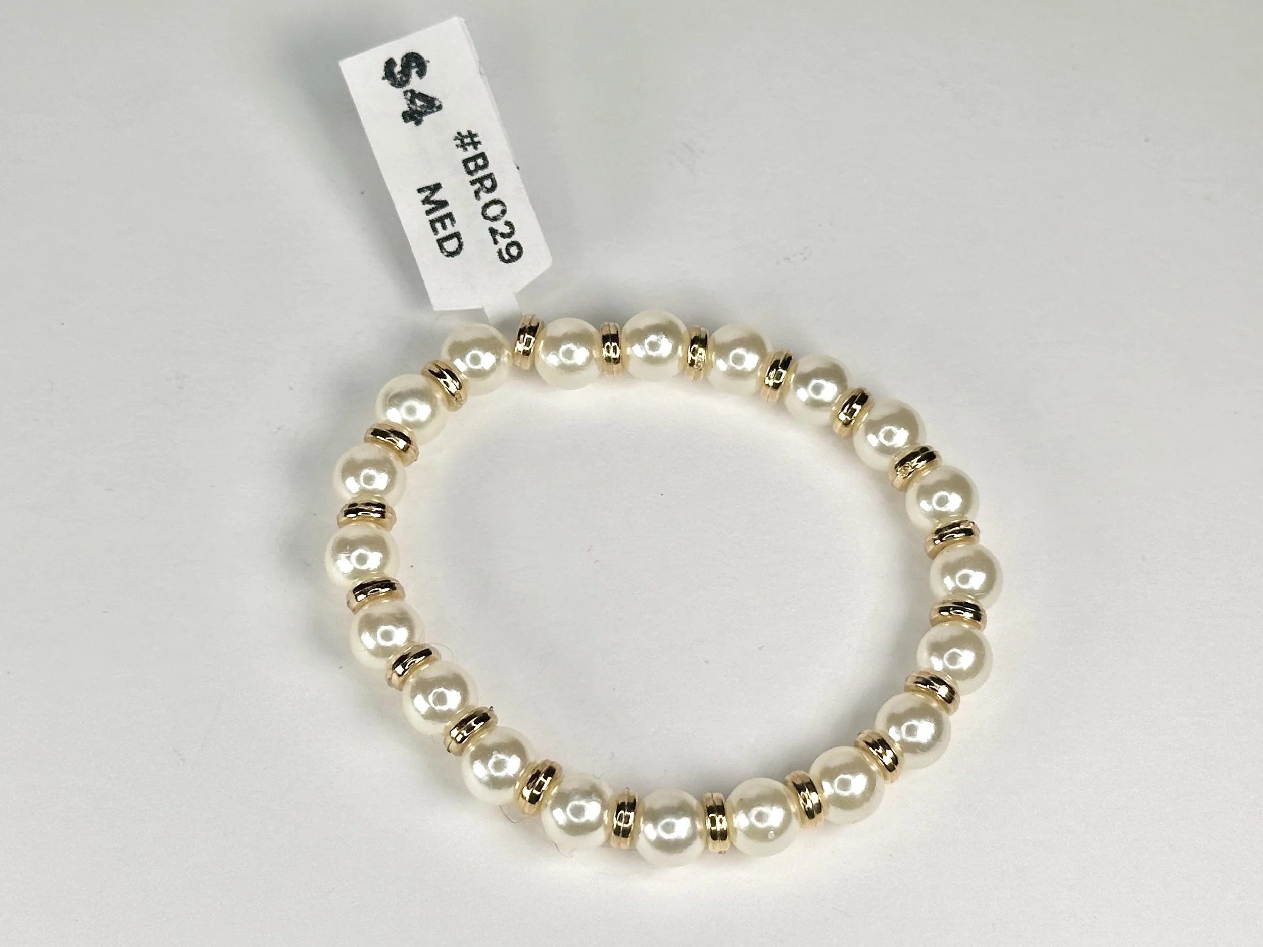 Medium Pearl & Gold Beaded Stretch Bracelet | Acrylic Beaded Bracelet