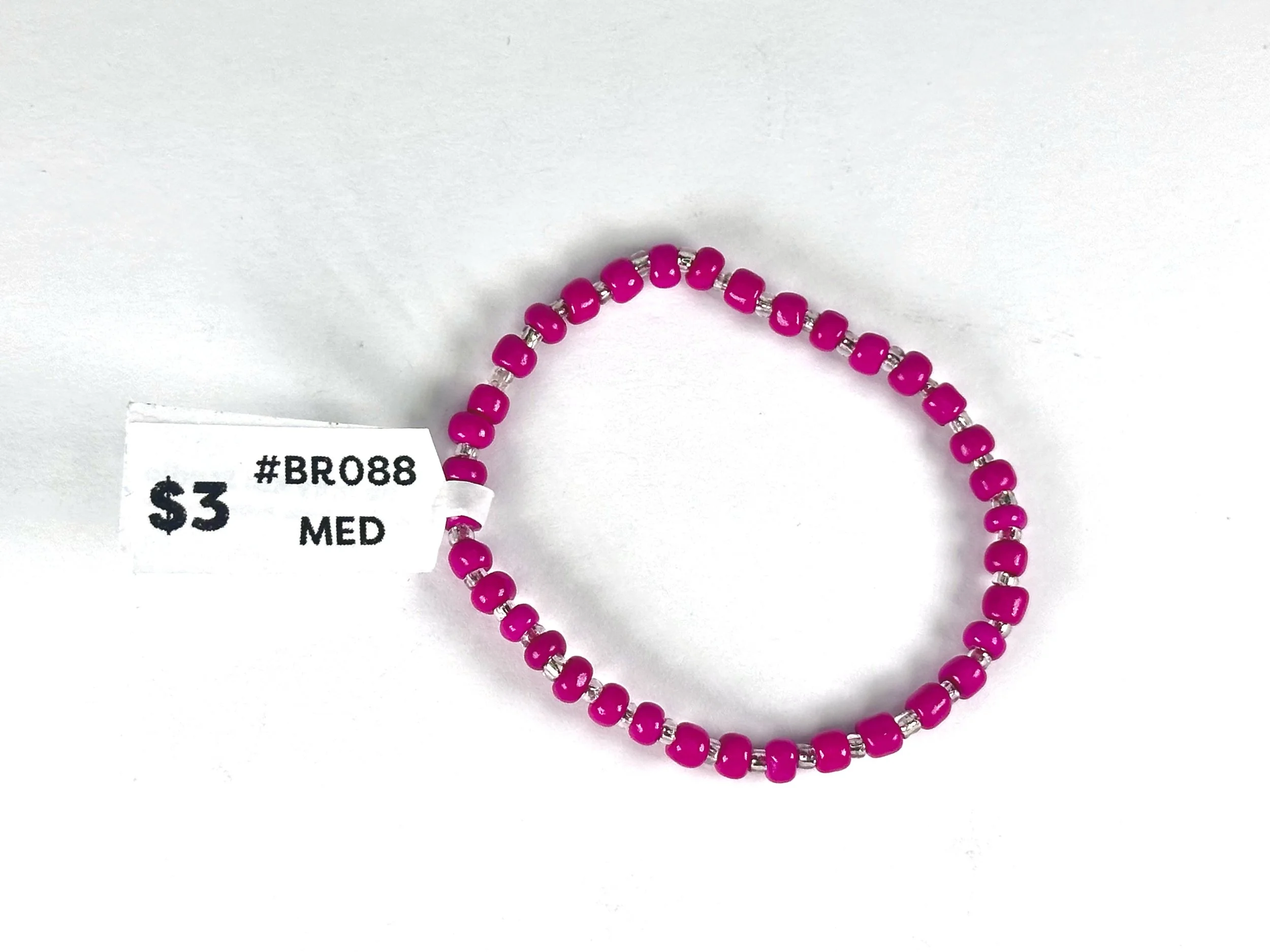 Medium Pink & Clear Beaded Stretch Bracelet | Seed Bead Bracelet