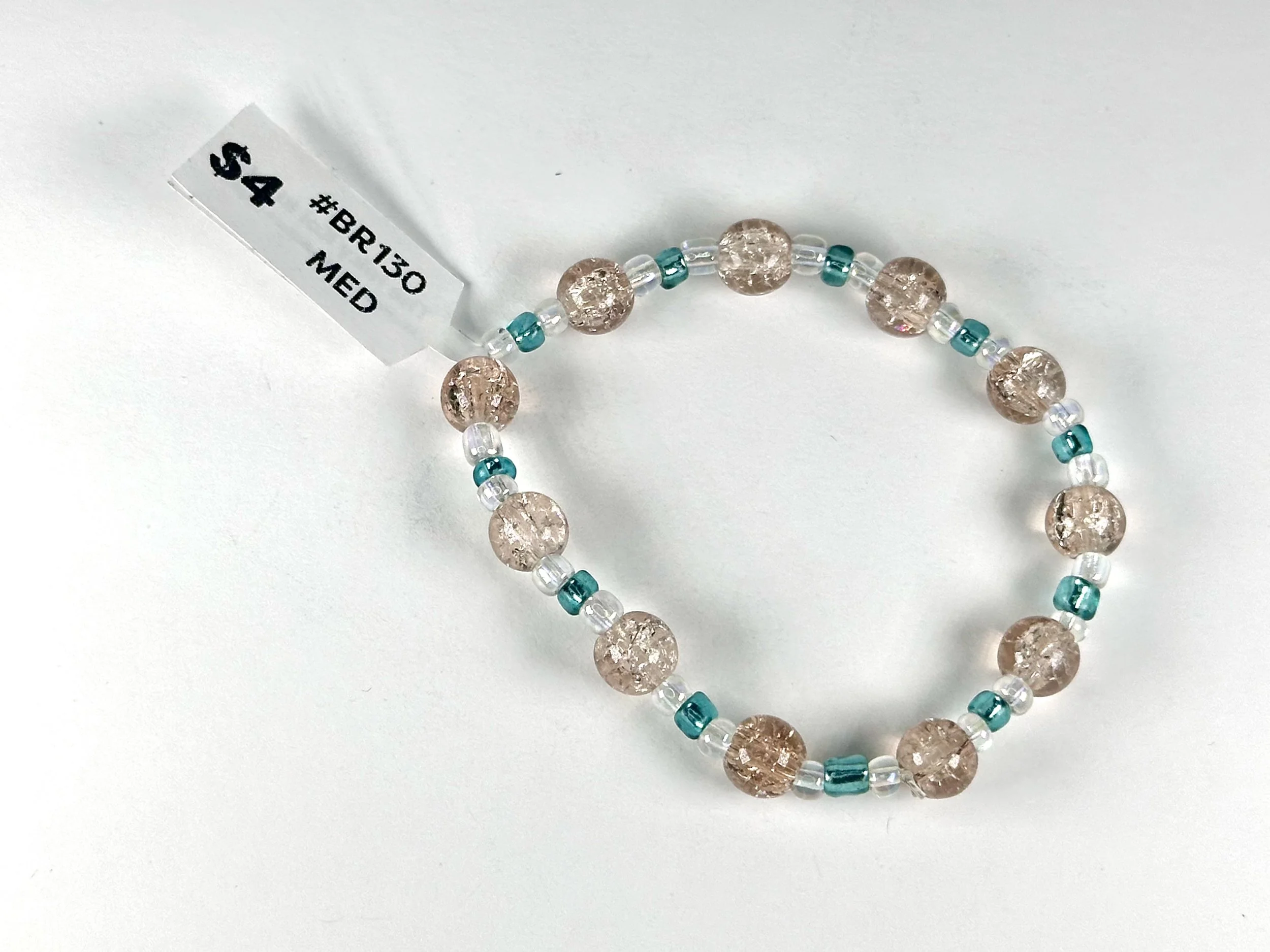 Medium Teal and Gold Beaded Stretch Bracelet | Seed & Glass Bead Bracelet