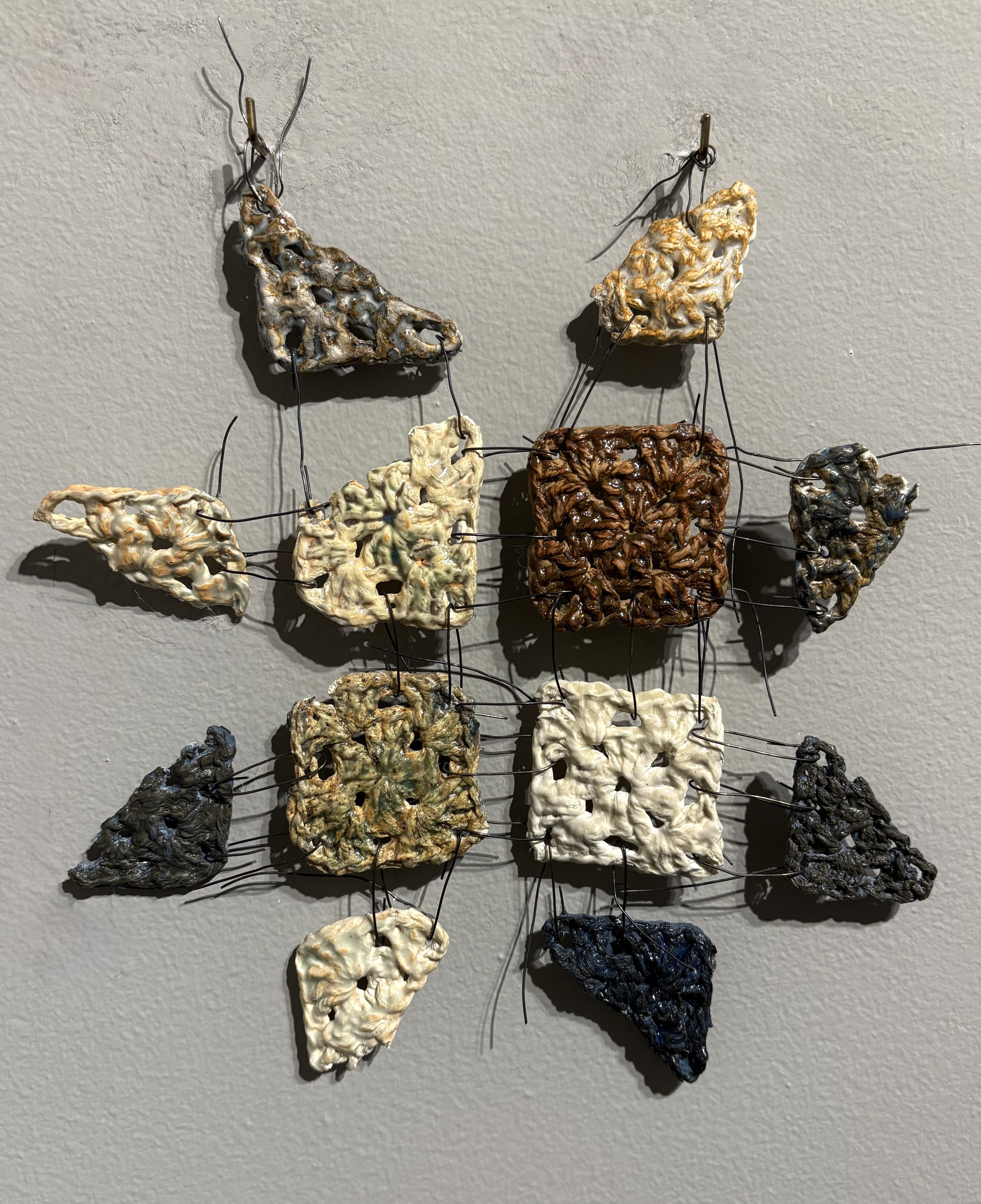Here and There, crocheted ceramics and wire, 2025