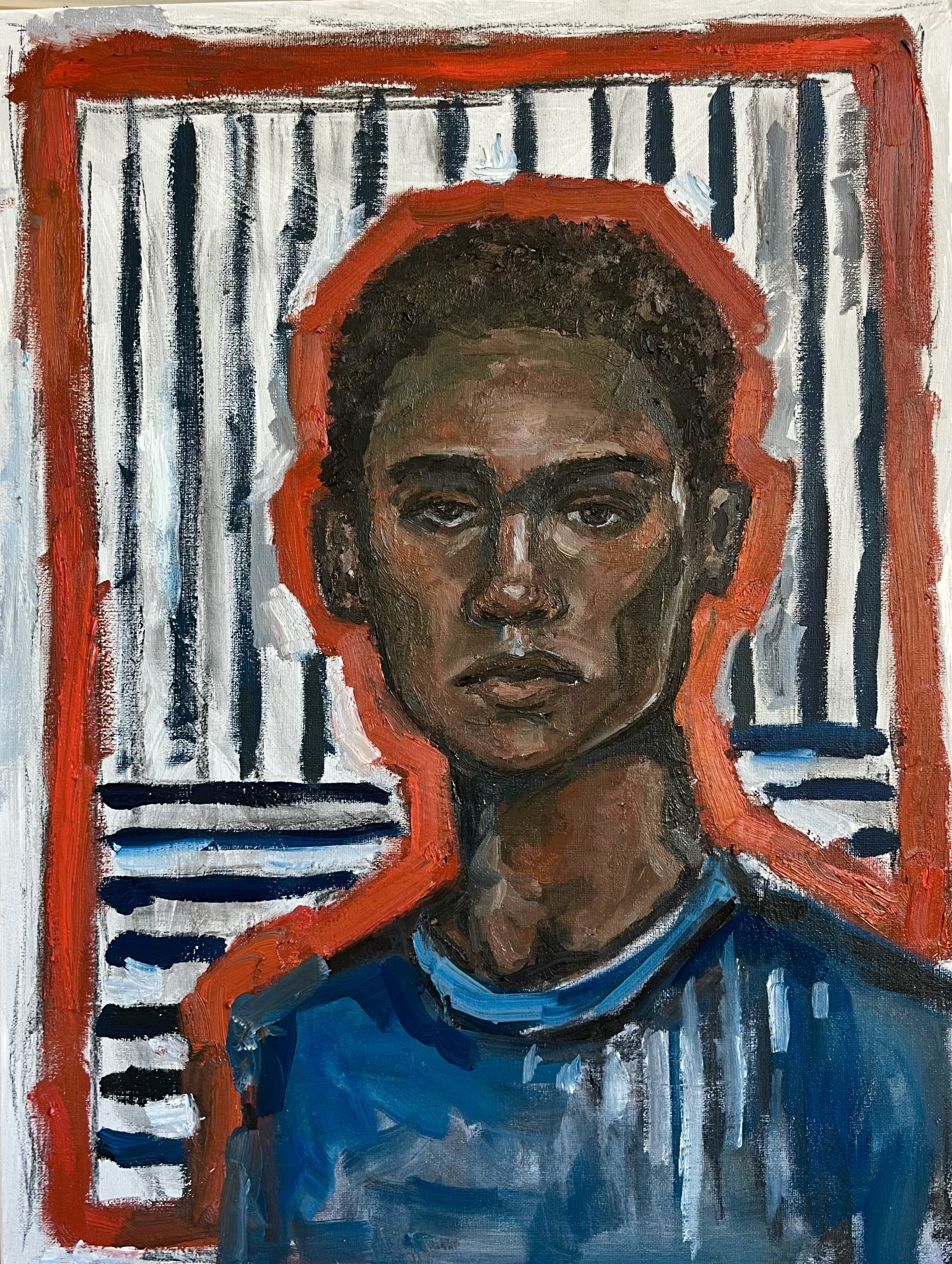 Boy with Stripes, oil on canvas, 2023