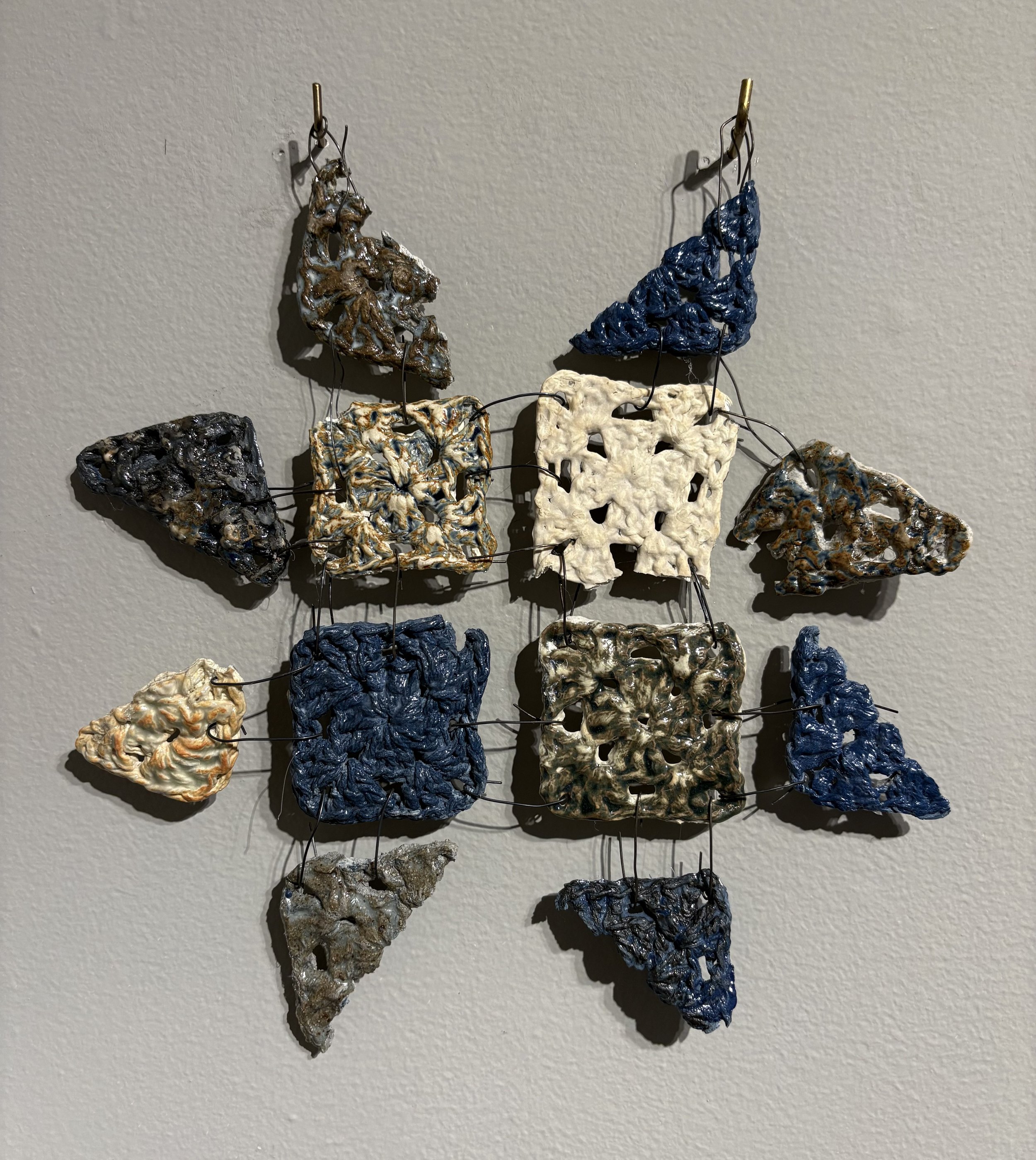 Faltering and Fumbling, crocheted ceramics and wire, 2025