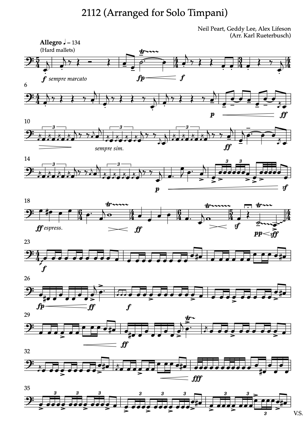 Rush - 2112 - Arrangement for Solo Timpani