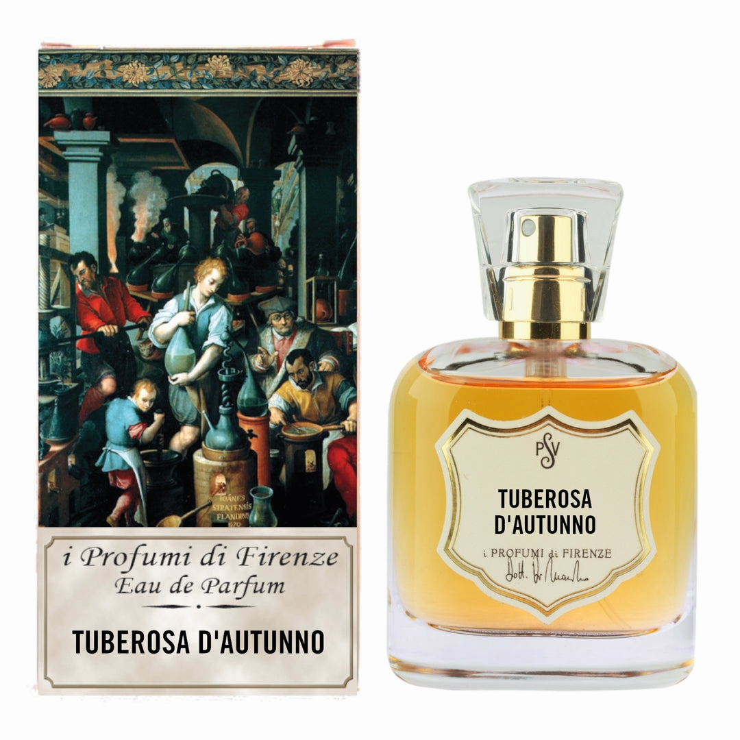 I Profumi di Firenze Tuberosa d'Autunno eau de parfum 50 ml, bottle front view With box