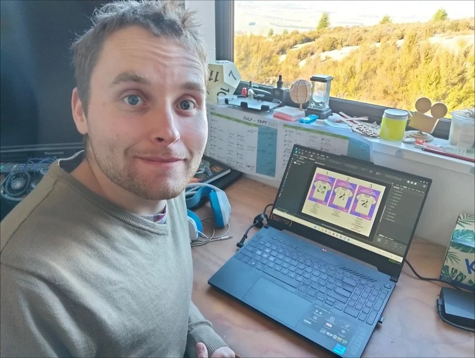 Meet Ferdia O’Connell, a talented graphic designer and artist. Ferdia created this t-shirt design using his own linocuts, which he then inked and printed onto paper. It has then been photographed and transformed into a digital artwork — t