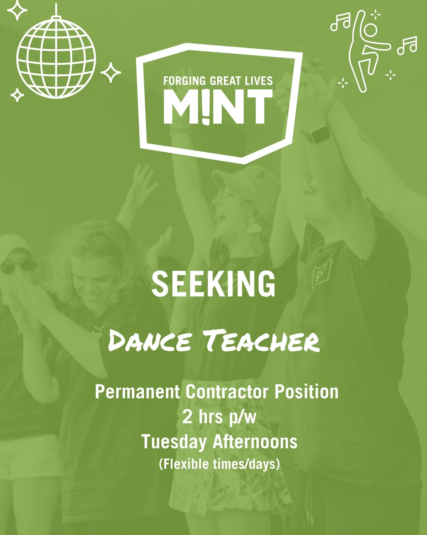 Seeking a Dance Teacher for @minttrust 💃 

Mint Charitable Trust is seeking a passionate and caring dance teacher to work with our wonderful dance community. This role involves leading weekly dance sessions for young people and adults with intellect