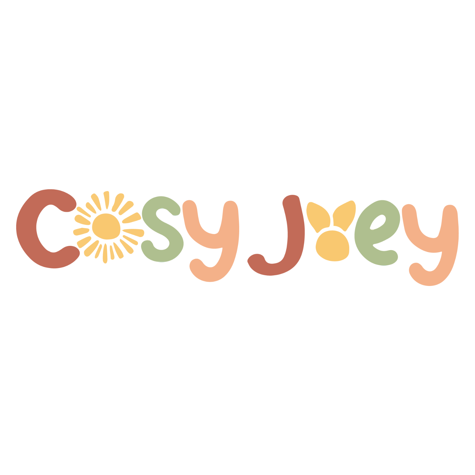Colorful text reading 'Cosy Joey' with the word 'Cosy' decorated with a flower and the word 'Joey' with a butterfly, in a playful, handwritten style.