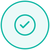A teal-colored check mark icon inside a circle, indicating success or completion.