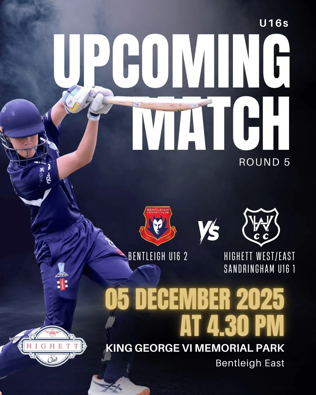 Here are our upcoming matches this weekend, starting with the U16s defending 198 tonight against Bentleigh U16s. Good luck Burra 💙🤍