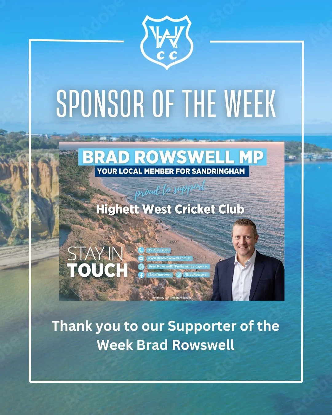 Giving thanks to the continued support from local MP, Brad Rowswell.

Brad Rowswell was born at the Sandringham Hospital and grew up in Beaumaris. He went to Stella Maris Primary School in Beaumaris and secondary school at St Bede&rsquo;s College in 
