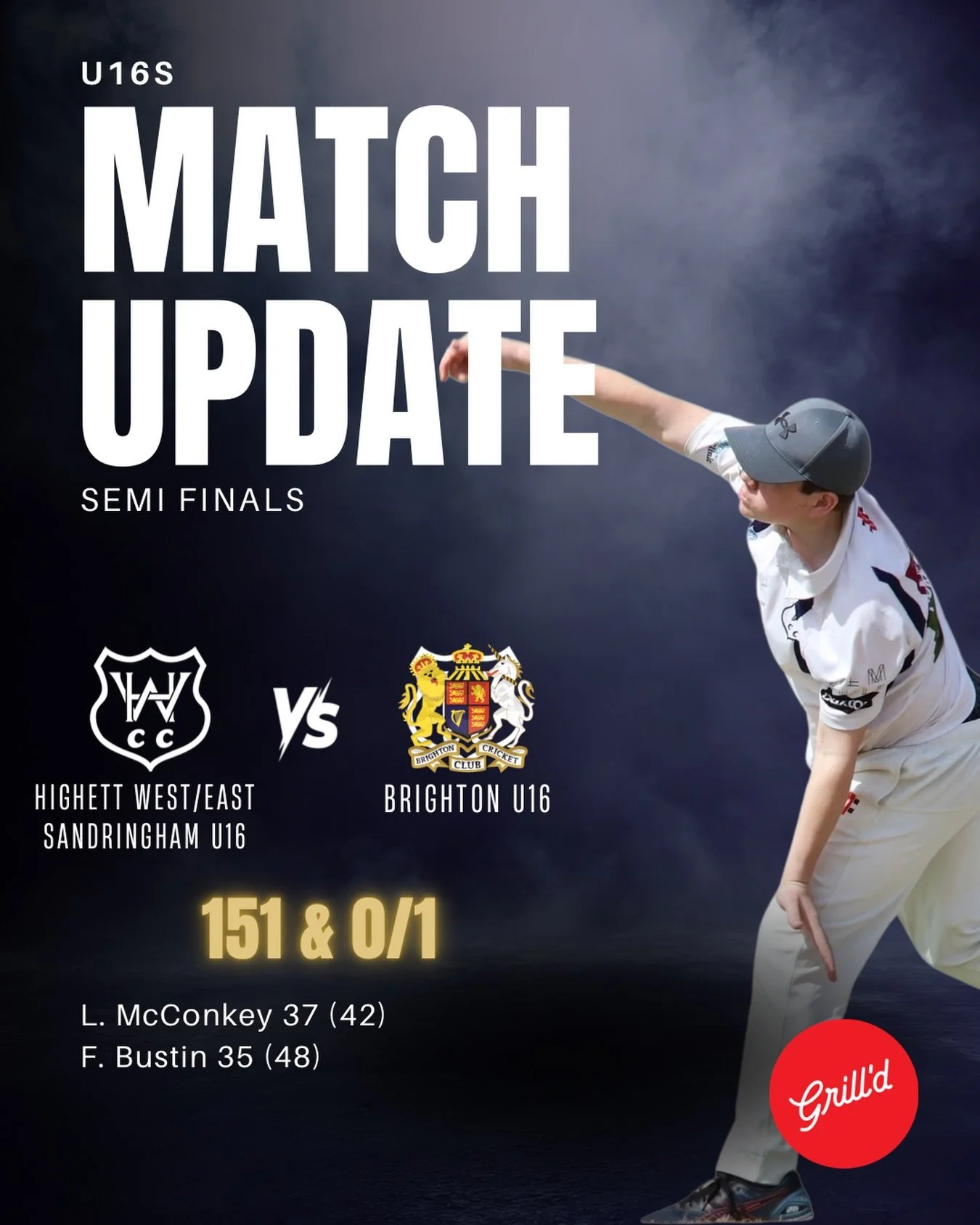 ✨ MATCH UPDATE ✨

The U16s are defending 151 coming in to day two of their semi-final match against Brighton U16.