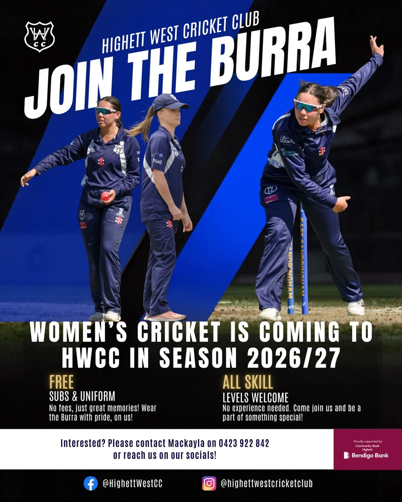 🚨 BIG ANNOUNCEMENT 🚨  Women&rsquo;s Cricket returns to Highett West Cricket Club!!  For the first time since the 90&rsquo;s the club is fielding a women&rsquo;s side. Building on the clubs proud history and current growth.  For women of all skill l
