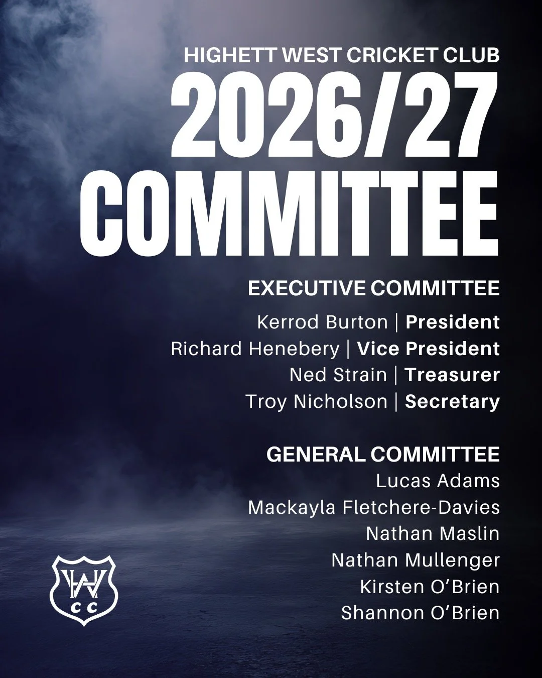 🔵⚪️ Club Announcement ⚪️🔵

Here is our Committee for the 2026/27 Season.  With Lucy McInerney stepping down in her very successful time as President - seeing out 2 First XI Premiership wins in her tenure - we had big shoes to fill. Wishing Lucy all