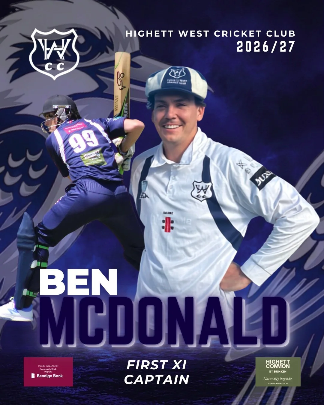 We are pleased to announce Ben M McDonald returning as the First XI captain. Having made an incredible impact on the First XI's premiership win in season 2024/25 against East Sandy, consistency on the field, his leadership, knowledge and skills will 