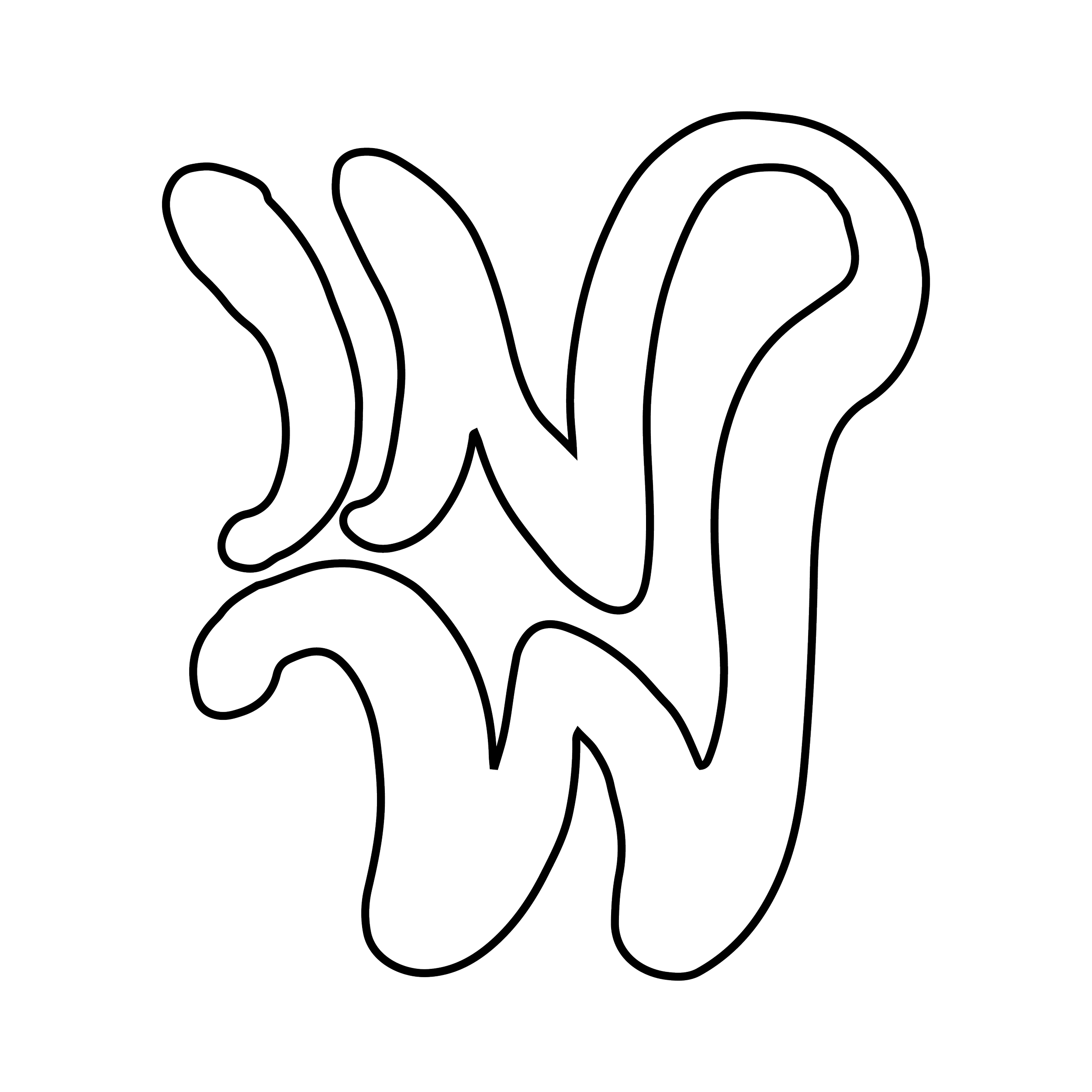 Outline of a stylized flame design with several curved shapes.