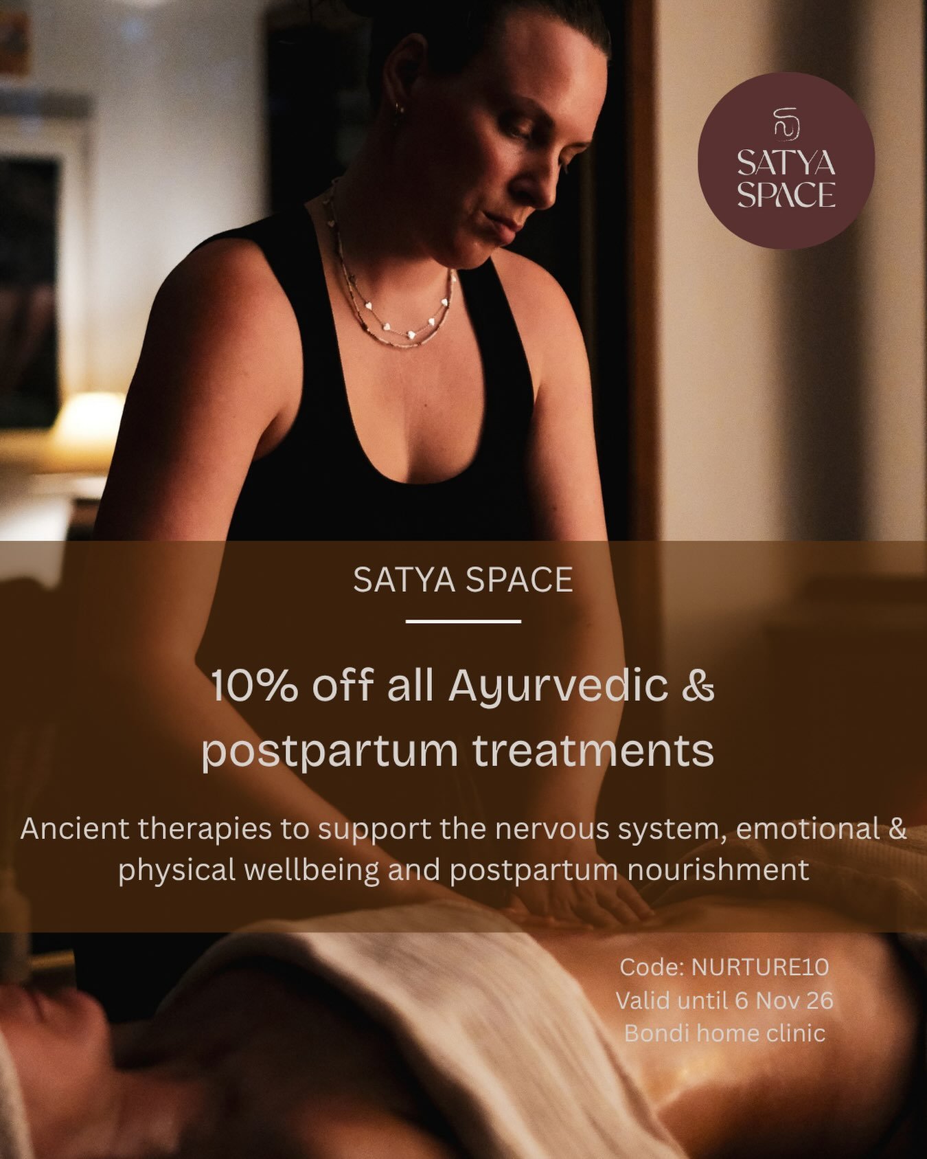 Experience profound rest, release and vitality with specialised and ancient therapies. 

&mdash;Signature Abhyanga Ayurvedic oil therapy 
&mdash;Targeted external Basti treatments 
&mdash;Abhyanga + Basti combinations 
&mdash;Closing the Bones Postpa