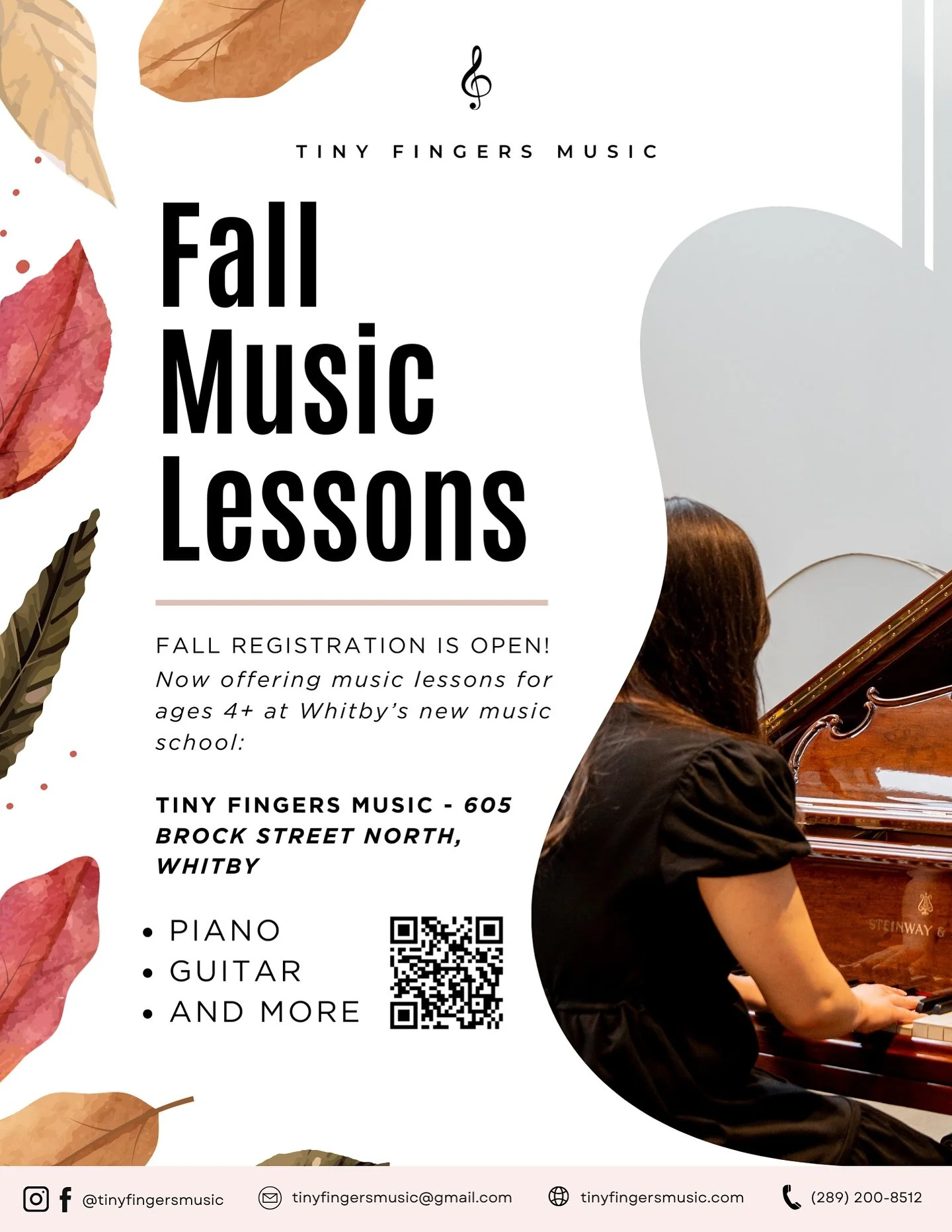 🎶Fall Registration Now Open!🎶
Tiny Fingers Music is now accepting students for piano, guitar and more starting this September!
✨Classes for ages 4+
✨Private, personalized lessons
✨Performance opportunities
Spots are limited! Register now to secu