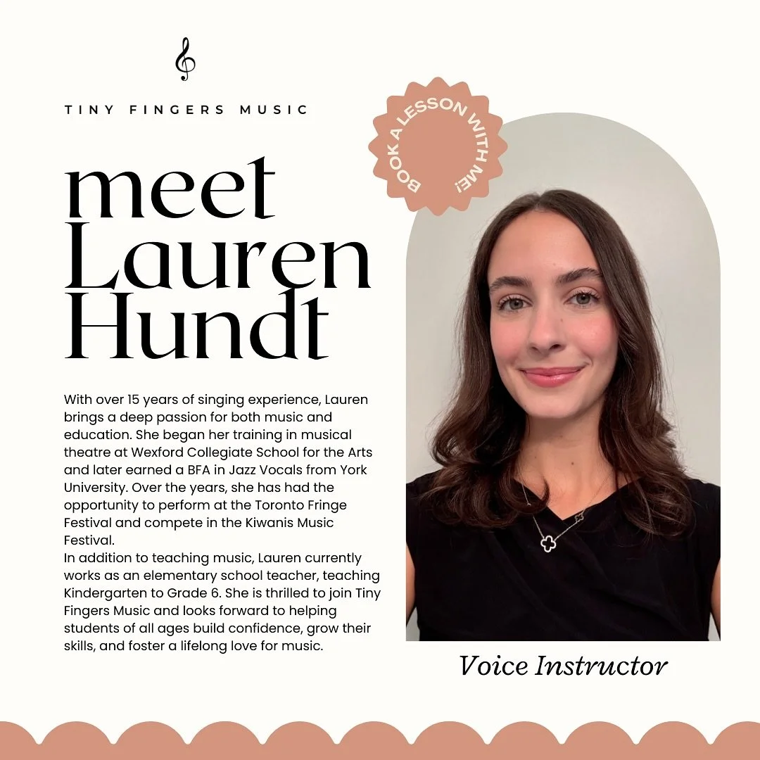 🎤 Meet Lauren! With over 15 years of singing experience and a BFA in Jazz Vocals from York University, Lauren brings both passion and expertise to every lesson. She&rsquo;s performed at the Toronto Fringe Festival and Kiwanis Music Festival, and she