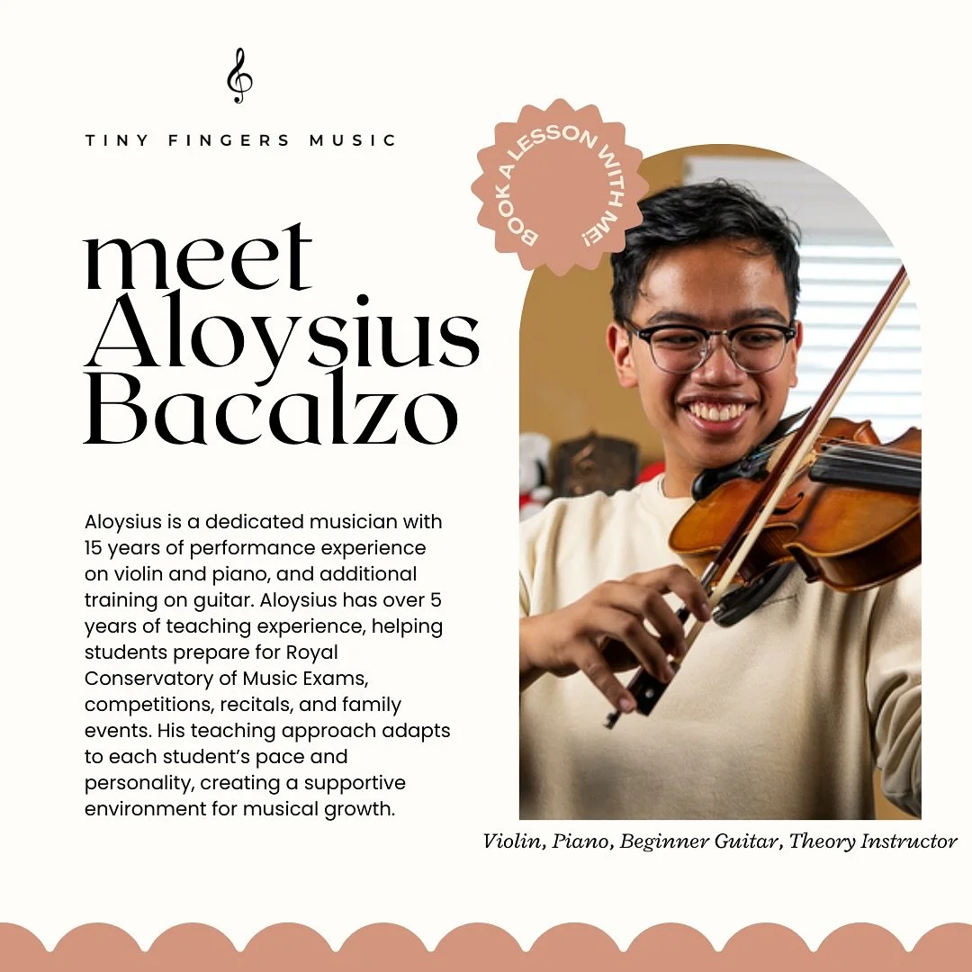 🎻 Meet Aloysius! With 15 years of performance experience on violin and piano, plus training on guitar, Aloysius brings a wealth of knowledge to his students. He has over 5 years of teaching experience, preparing students for RCM exams, competitions,