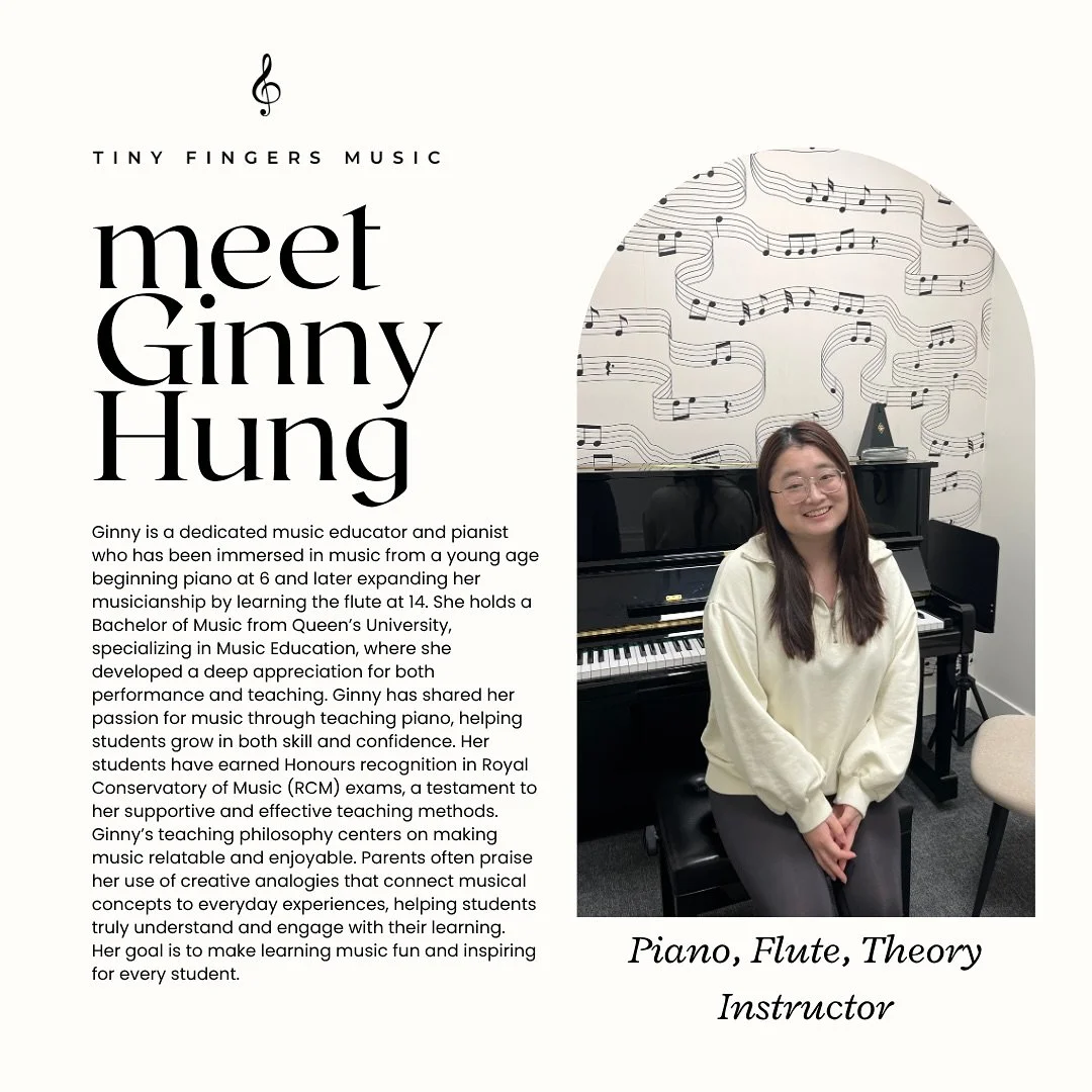 🎹Meet Ginny!
With a Bachelor of Music in Music Education from Queen&rsquo;s University and a lifelong passion for music, she brings creativity and fun to every lesson! We&rsquo;re so excited to welcome Ginny to our teaching team! 🎶

#tinyfingersmus