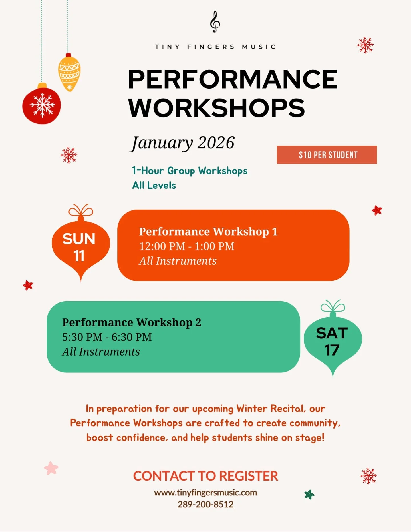 Stage nerves? We&rsquo;ve got you! 🎶
Our January Performance Workshops are all about confidence, community, and feeling prepared for our Winter Recital.

Students will take part in a mock recital performance, learn stage etiquette, and enjoy group b