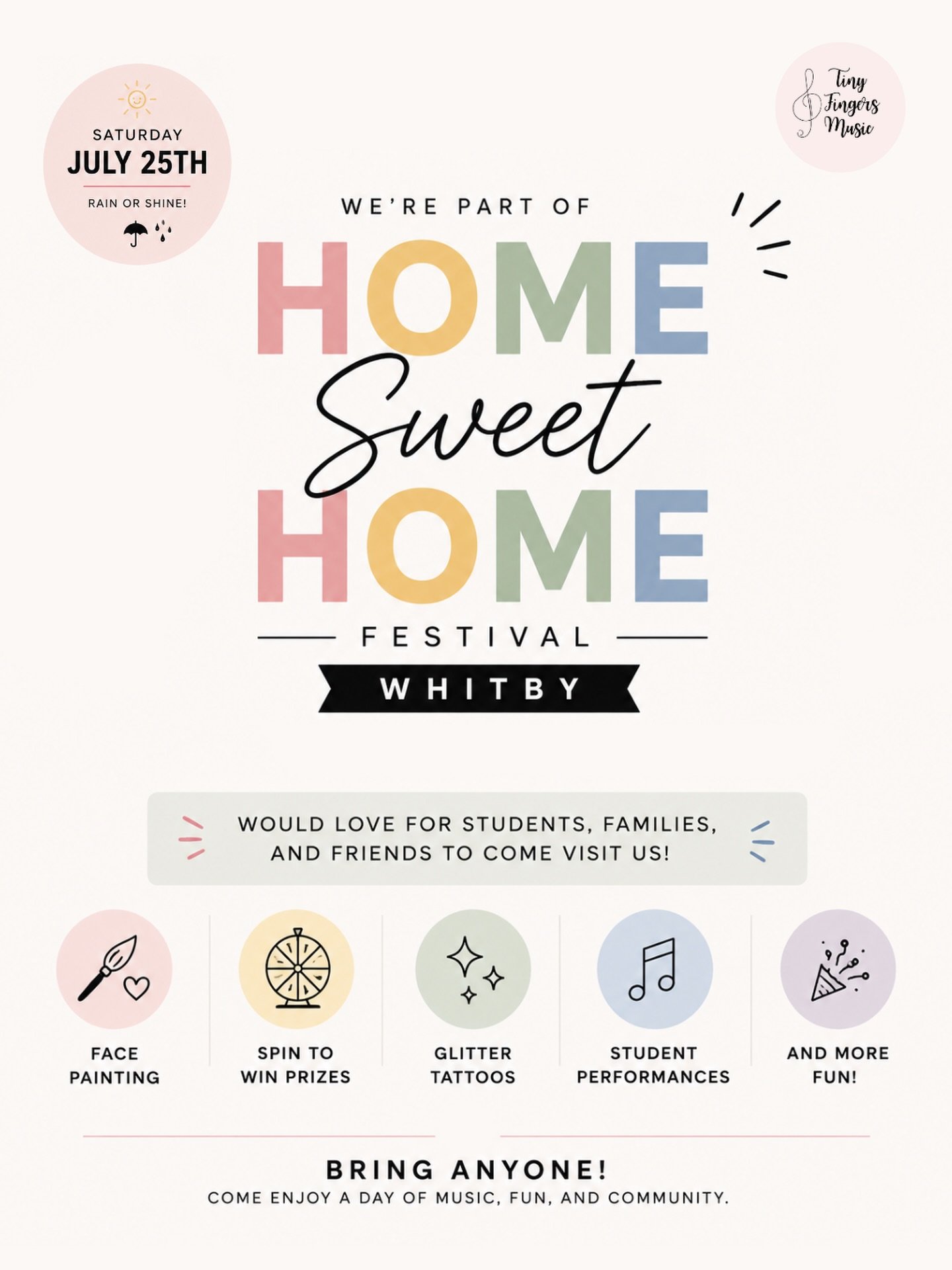 🎶 We&rsquo;re so excited to be part of the Home Sweet Home Festival in Whitby on Saturday, July 25th! The festival will be taking place along Mary Street and Brock Street, Whitby! 

Come stop by our booth and say hello! Whether you&rsquo;re one of o