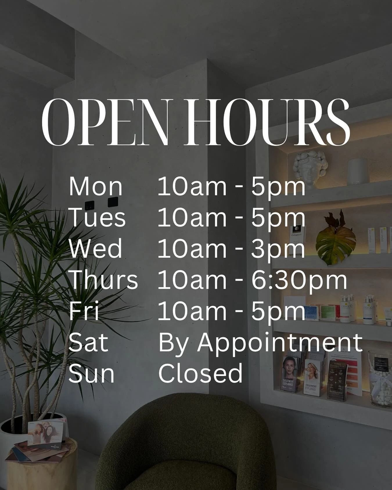 Updated opening hours @thecliniqueaesthetics 

Call (08) 8431 1127 to book or visit our website https://theclinique.com.au