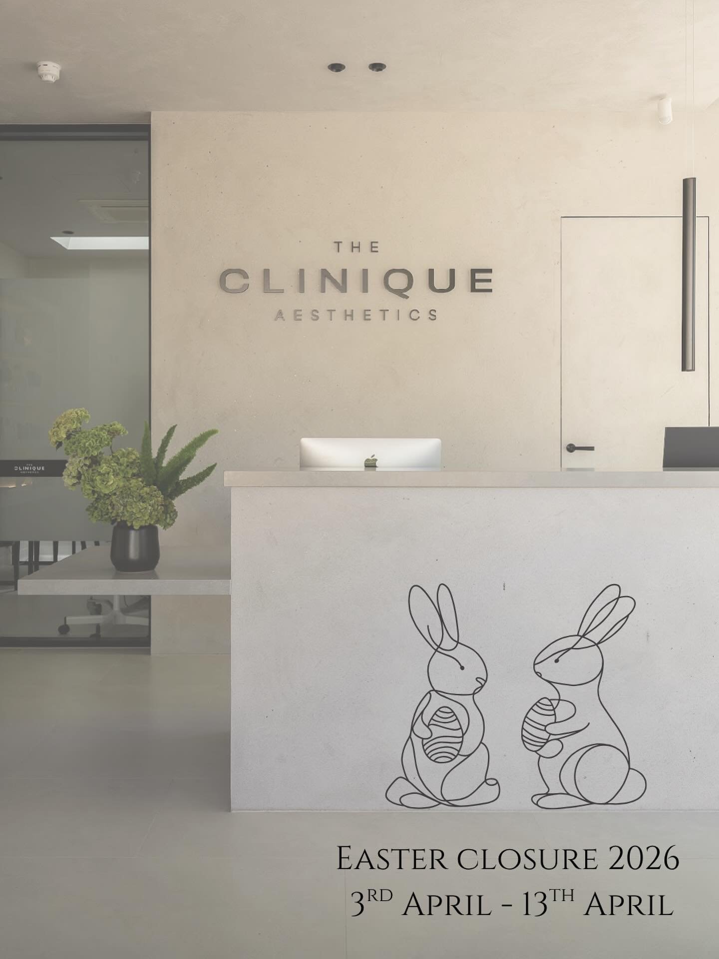 Easter Closure Announcement 🤍
We would like to wish all of our valued clients a very Happy Easter.

Please note that our clinic will be closed from April 3rd to April 13th for the Easter break, and will reopen as usual thereafter.

Thank you for you