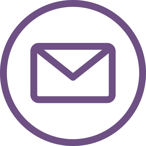Purple email icon inside a circle.